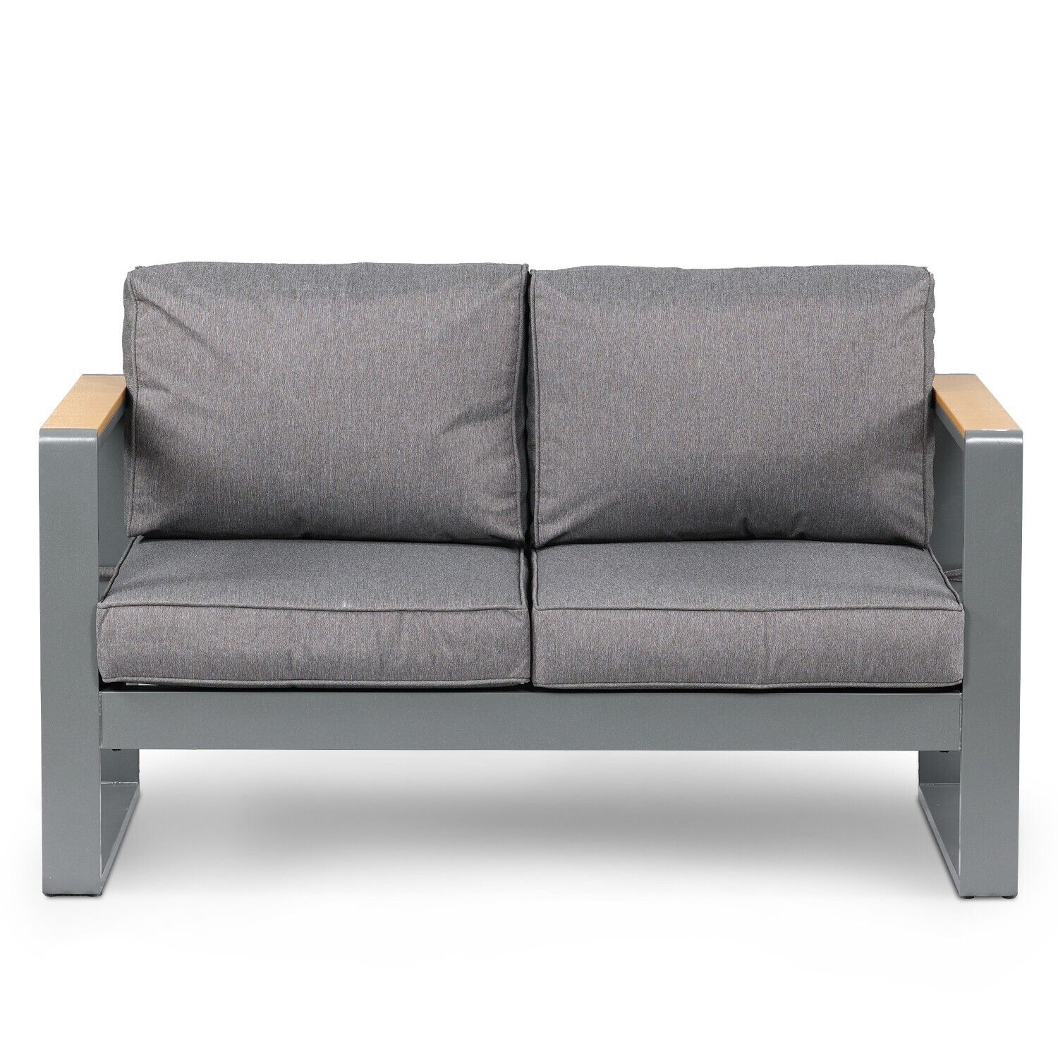 Aoodor A185-PDYGY Outdoor Loveseat with Gray Cushions and Iron Frame