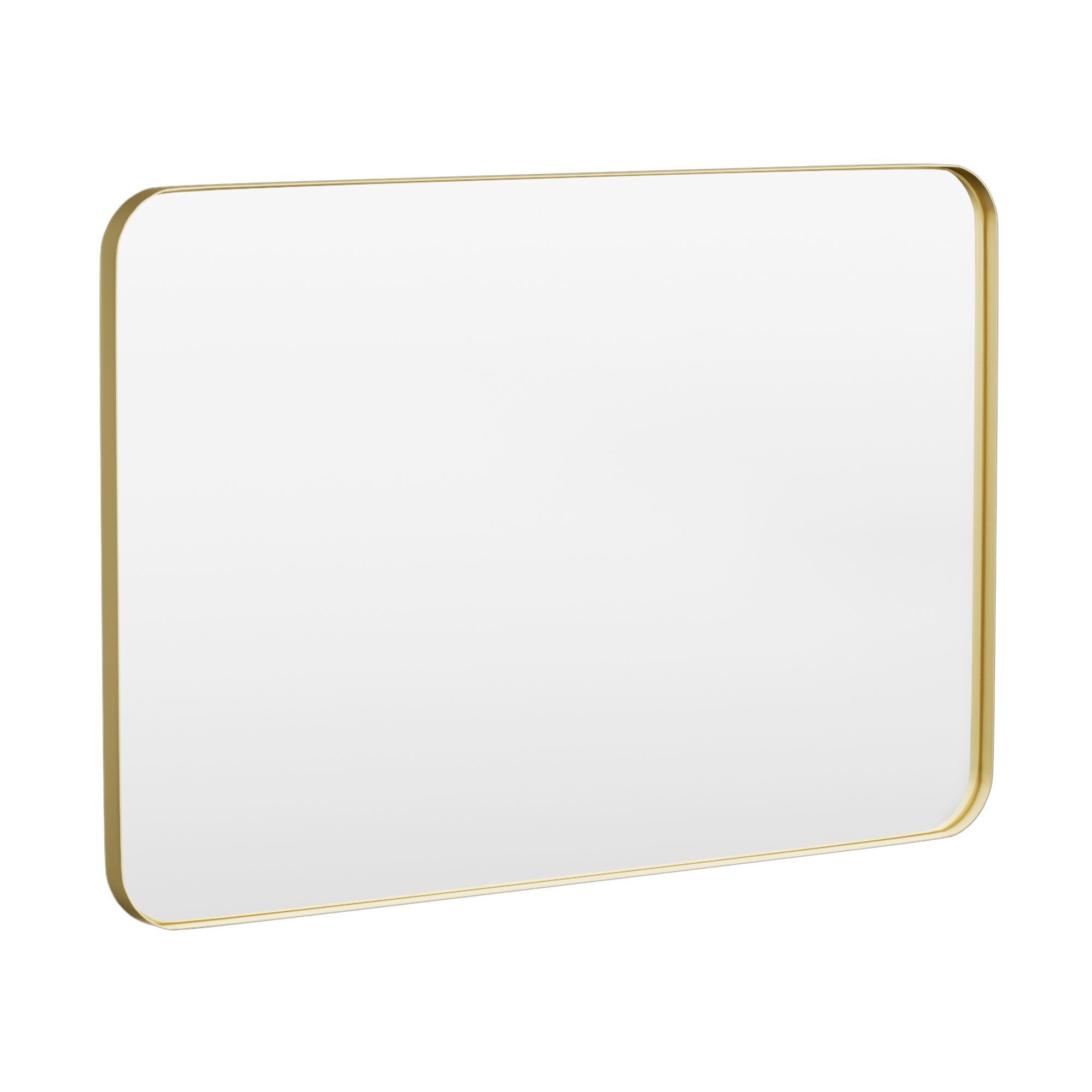 LOVMOR M-G-4832-LSQ 48 in. W x 32 in. H Modern Rectangular Aluminum Framed Wall Bathroom Vantiry Mirror in Brush Gold