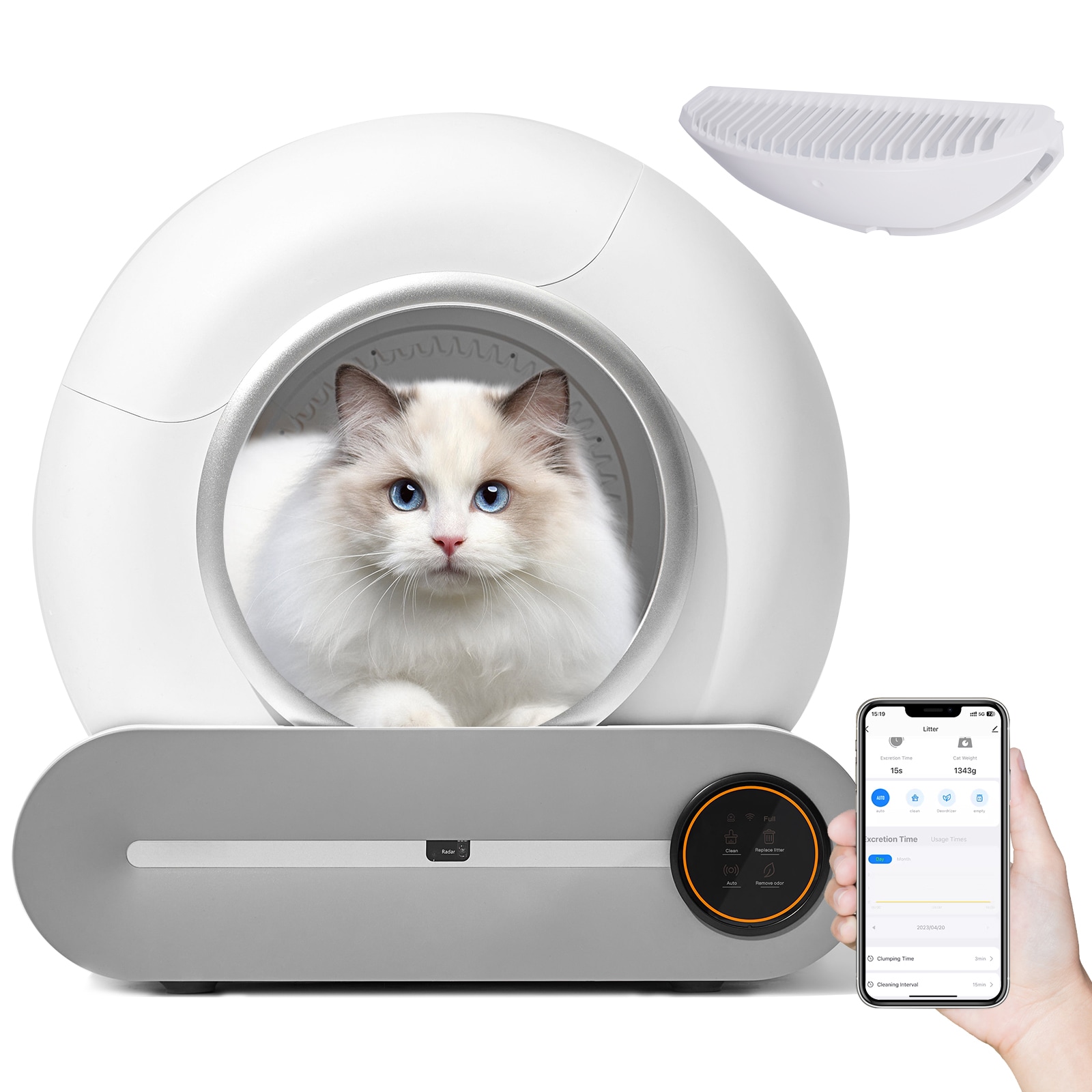 Siavonce XHGRT3A Self-Cleaning Cat Litter Box White Polypropylene Self-Cleaning Automatic Litter Box
