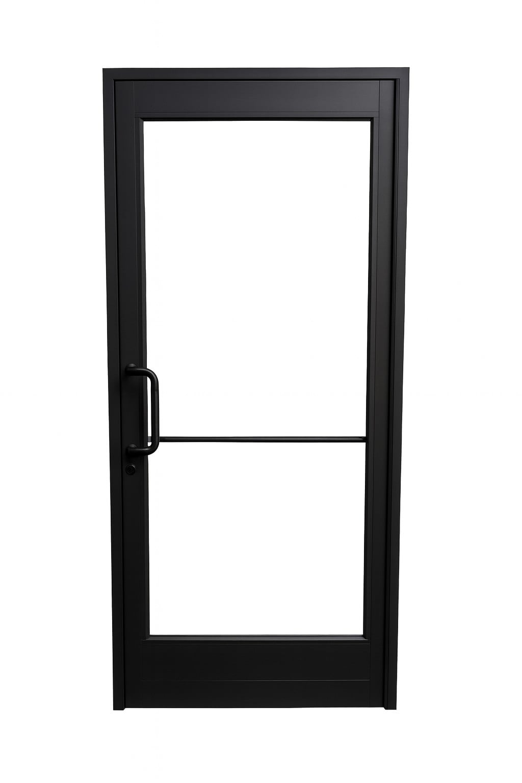 TEZA DOORS 60 Series 36-in x 81-in Black Aluminum Right-hand outswing Recessed or Surface Mount Tempered Glass Security Door with Handle Included #SF603684RHB