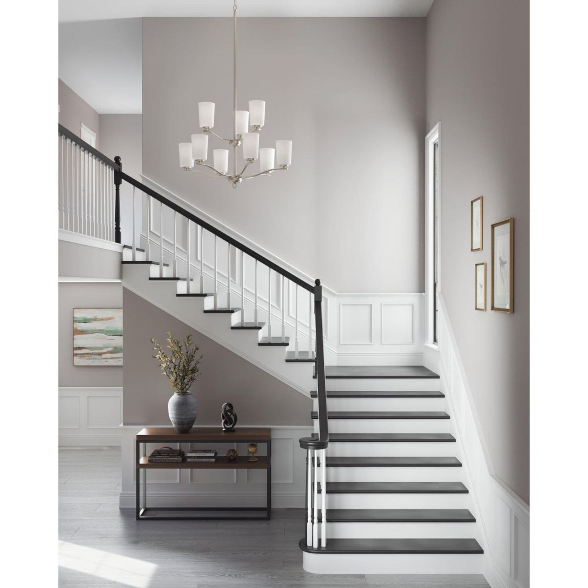 Adley Brushed Nickel Double-Tiered 9-Light Chandelier with Etched Glass Shades