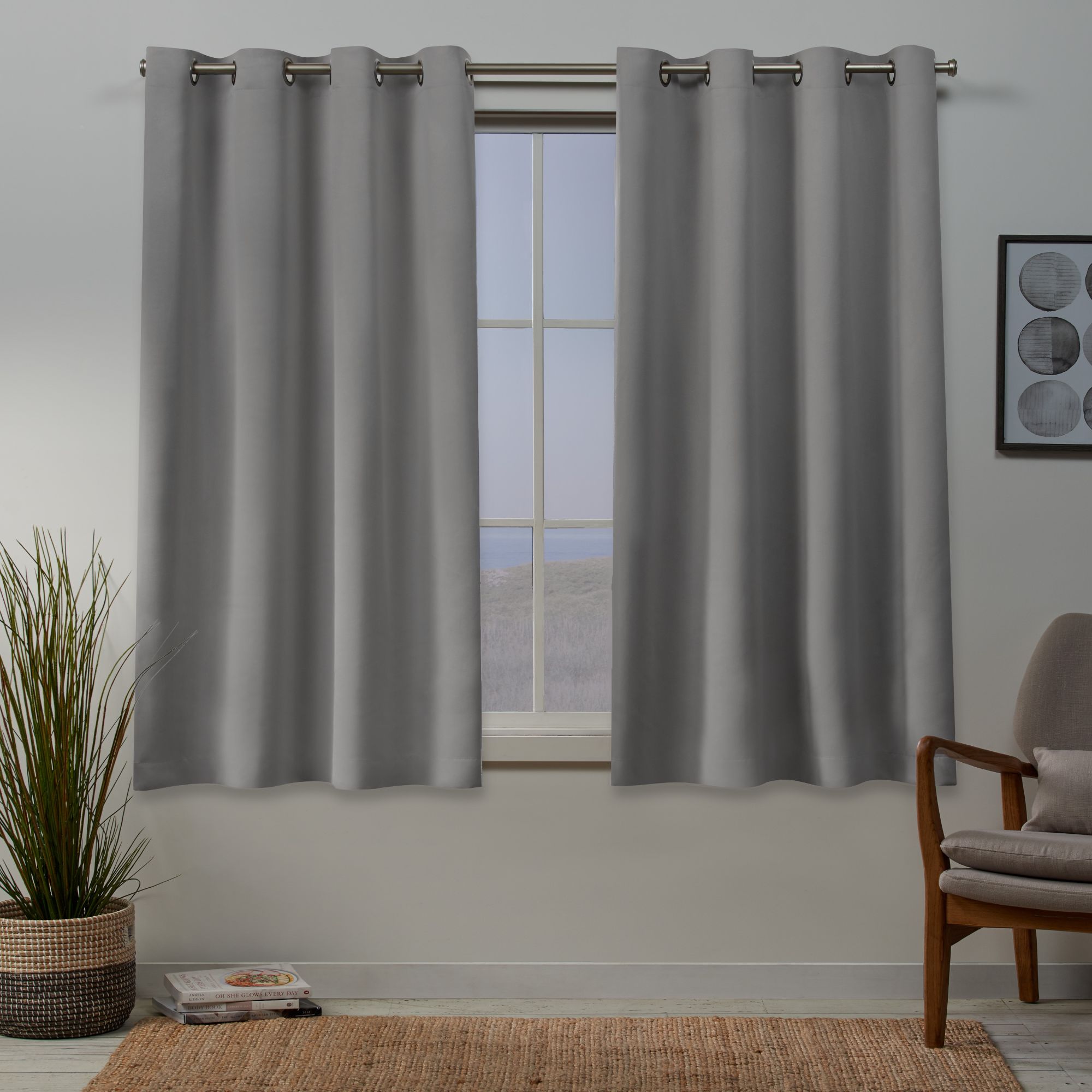 Exclusive Home EH7980-15 2-63G 63-Inches Veridian grey Room darkening Interlined Grommet Curtain panel pair