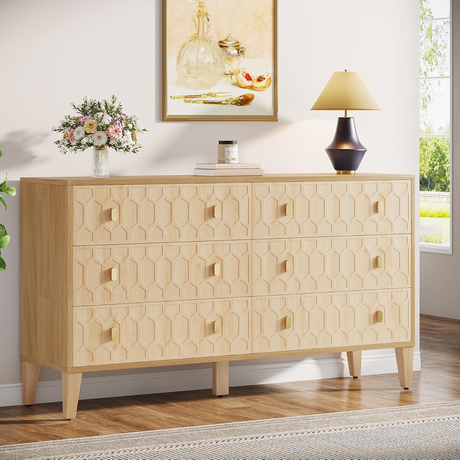 Tribesigns 55-Inch Chest of Drawers Wood 6-Drawer Double Wide Dresser ...