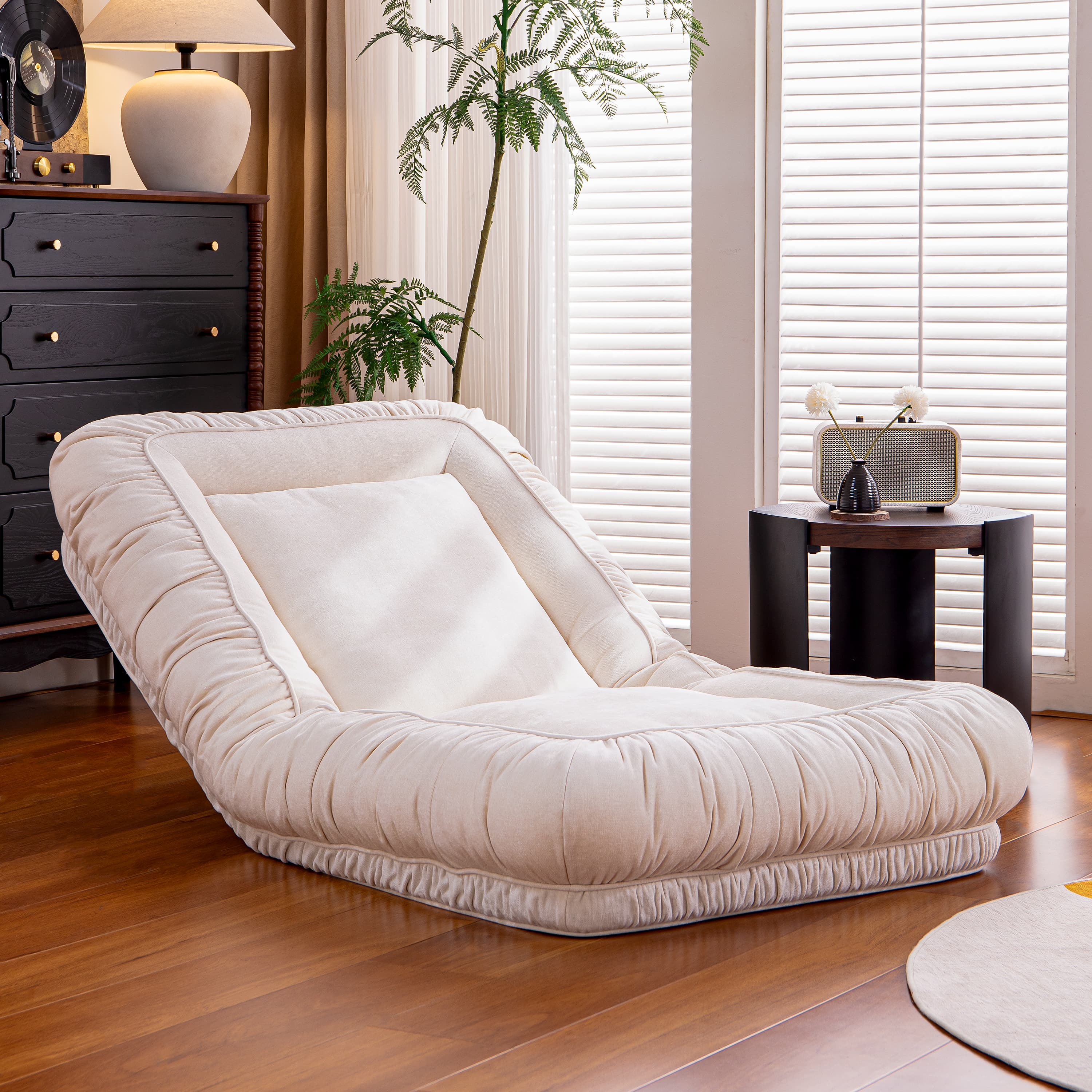 ATJafurn 67-in Linen Adjustable Floor Chair Lazy Sofa Chair