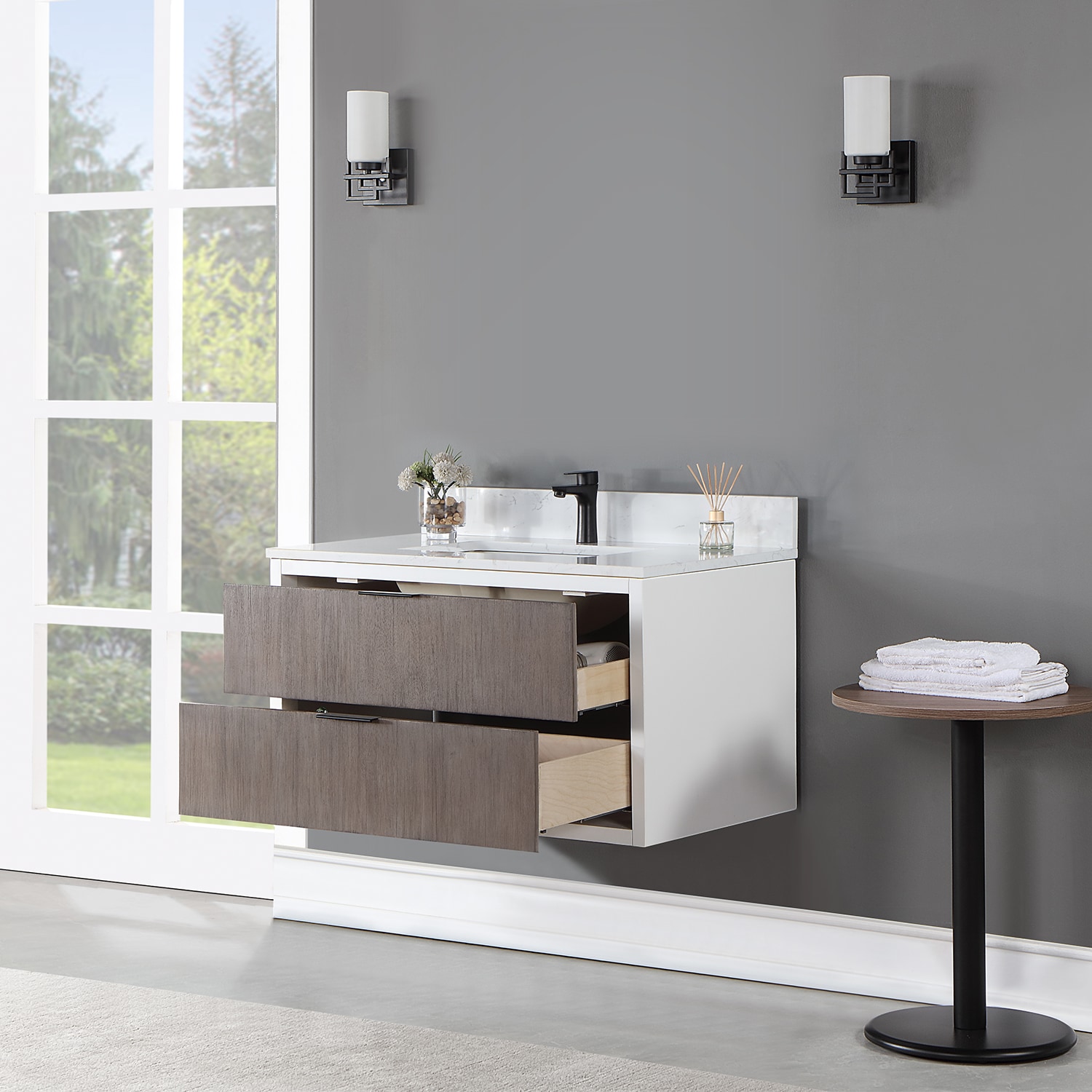 Altair Dione 36-in Classical Gray Undermount Single Sink Floating ...