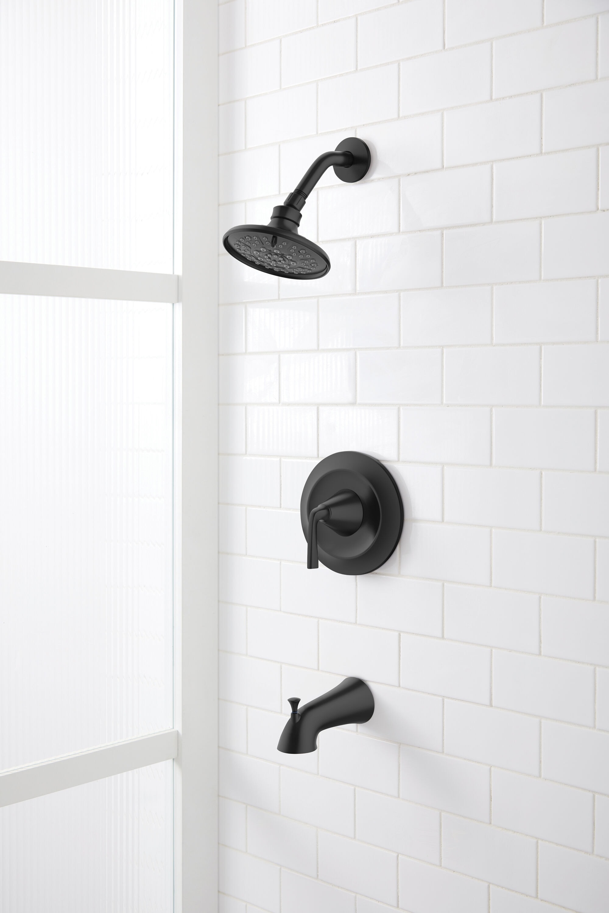 allen + roth 873X-717001 Mullen Matte Black 1-handle Multi-function 3.66-in Round Bathtub and shower Faucet with Valve