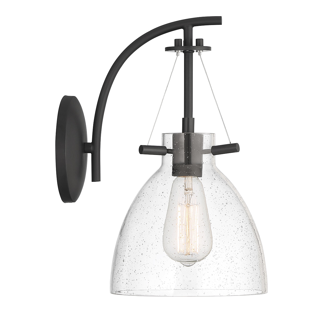 Matte Black Outdoor Wall Sconce with Clear Seeded Glass Shade