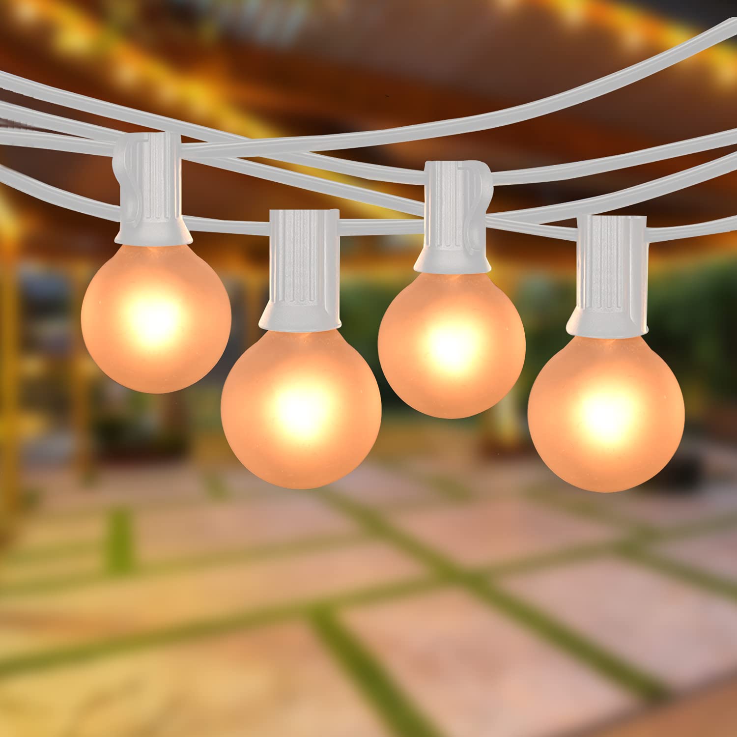 CYIKE  25FT Outdoor String Lights G40 Frosted White Globe String Lights with 27 Warm White Bulbs Hanging Patio Lights UL Listed for Indoor