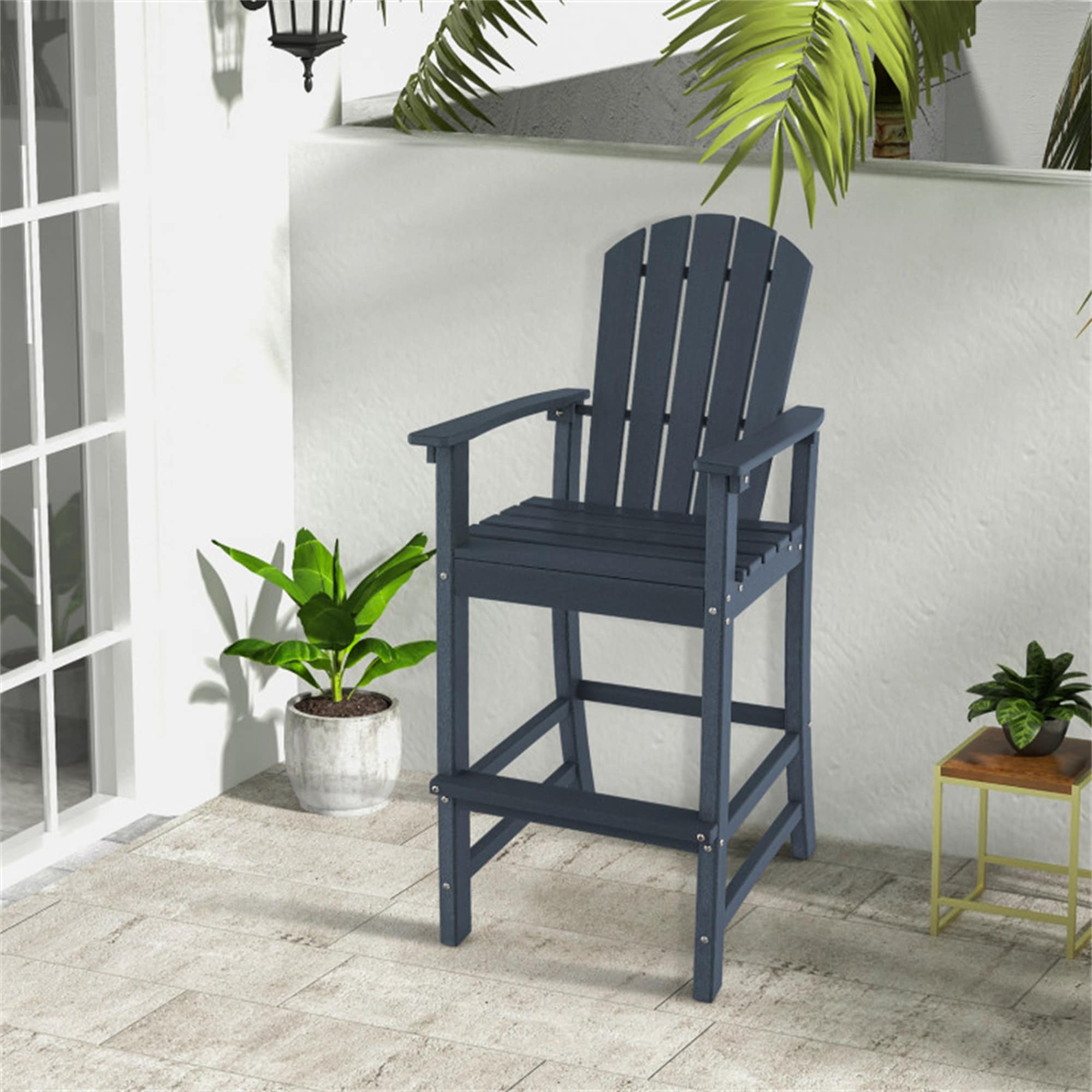 BABOOM BOM-10897NY-CO Outdoor HDPE Bar Stool navy Polyethylene Frame Stationary Bar Stool Chair with Solid Seat