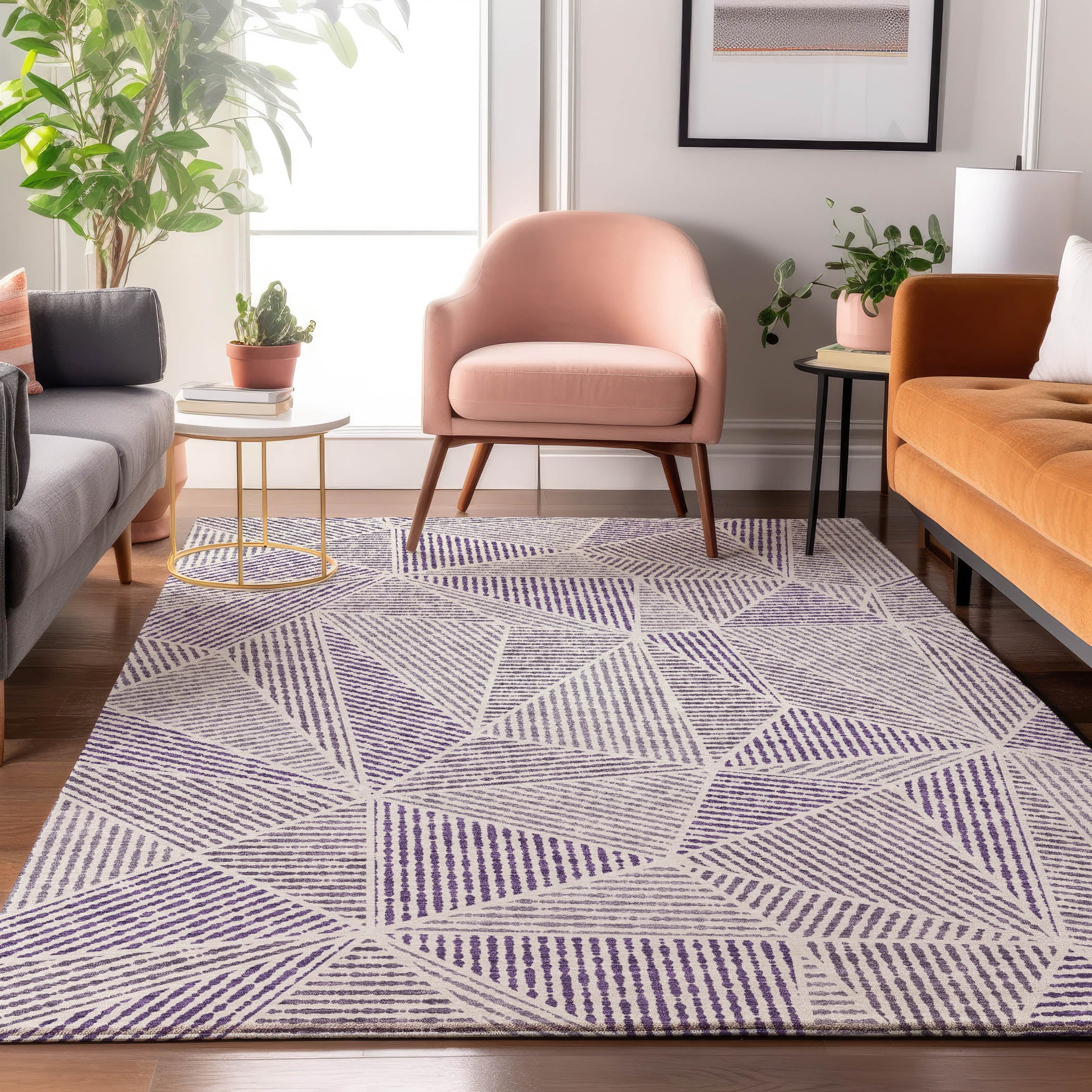 Addison Rugs AMF618PP30X46 Mayfield AMF618PP 2 x 3 (ft) Loomed Polyester Purple Rectangular Indoor Geometric Machine washable Area rug
