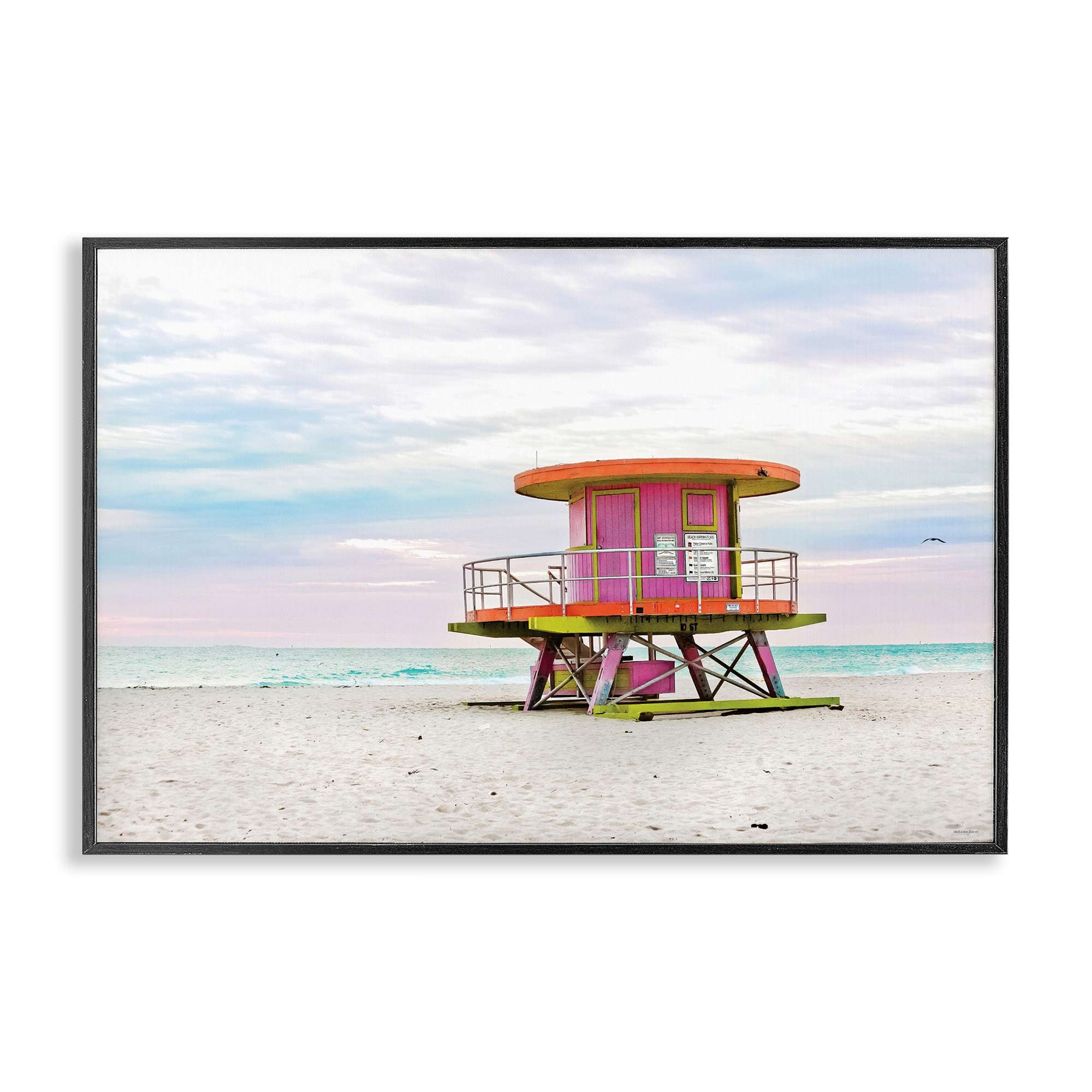 Stupell Industries BT-554-FR-12X18 Lifeguard Hut with Pastel Sky Framed Giclee design by Seven Trees Design