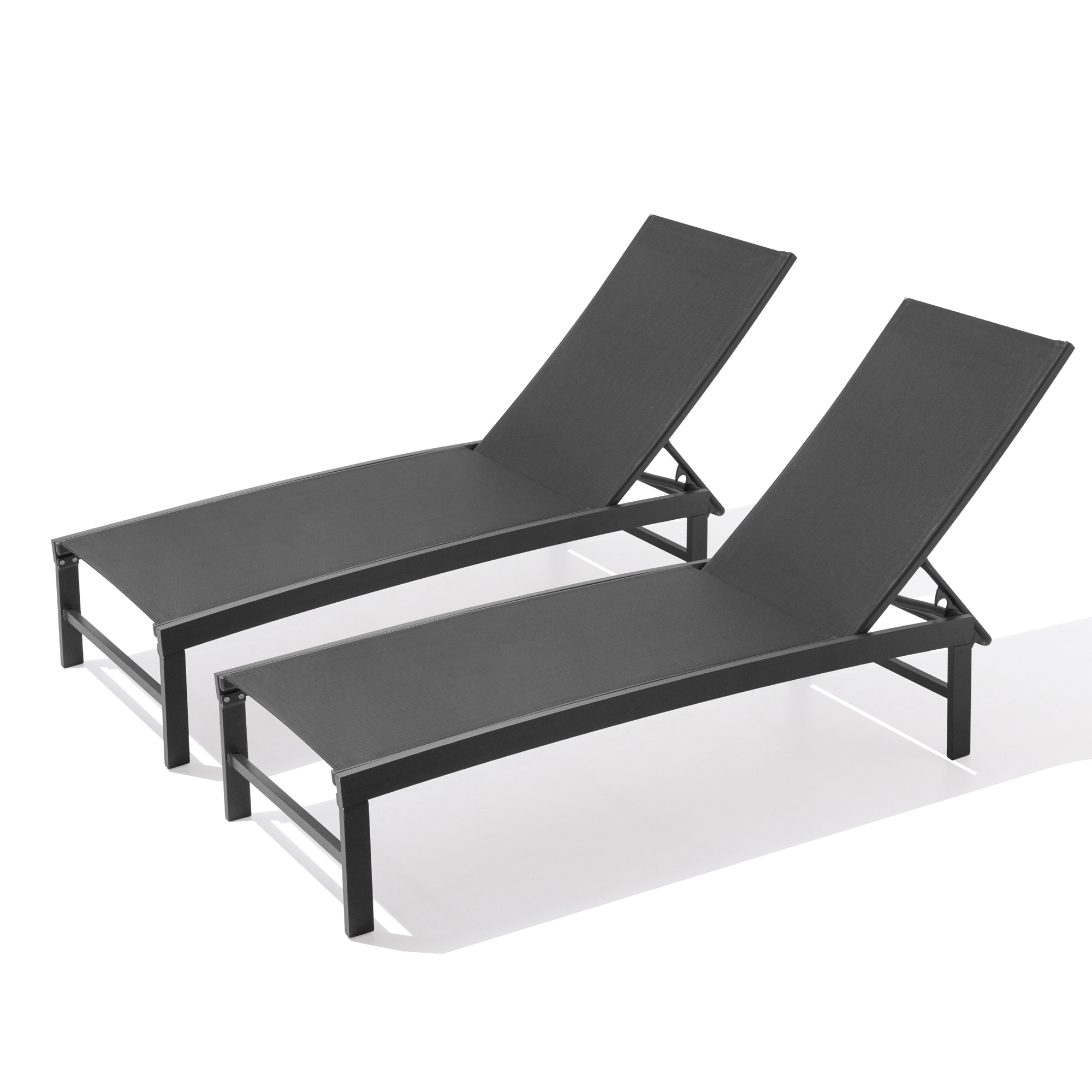 Black Adjustable Aluminum Outdoor Chaise Lounge Set with Wheels