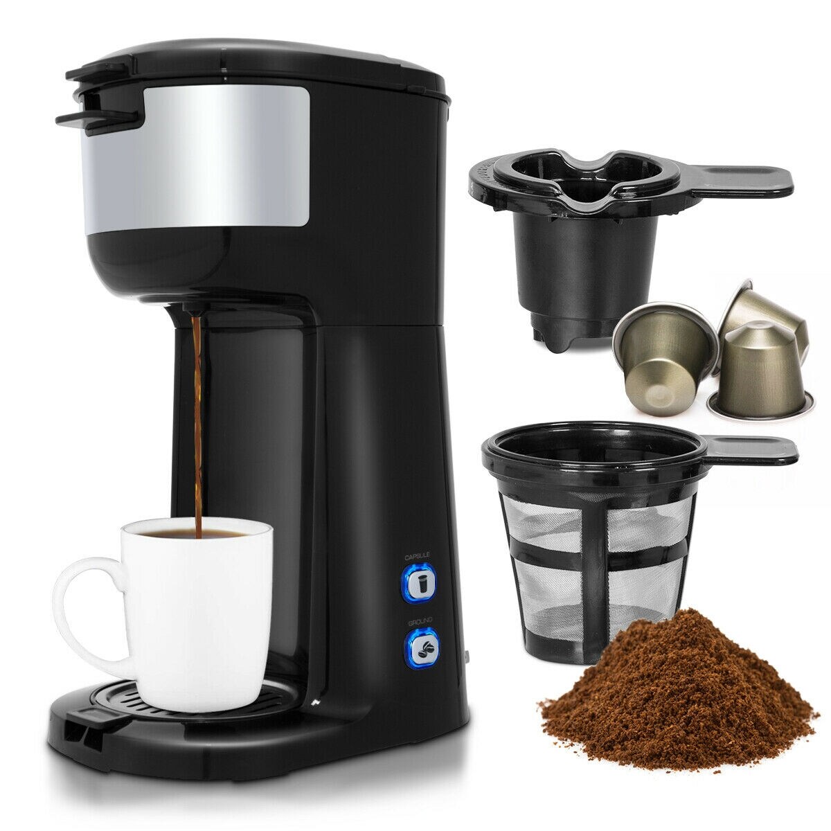  BELLA Single Serve Coffee Maker, Dual Brew, K-cup Compatible -  Ground Coffee Brewer with Removable Water Tank & Adjustable Drip Tray,  Perfect for Travel Mug: Home & Kitchen