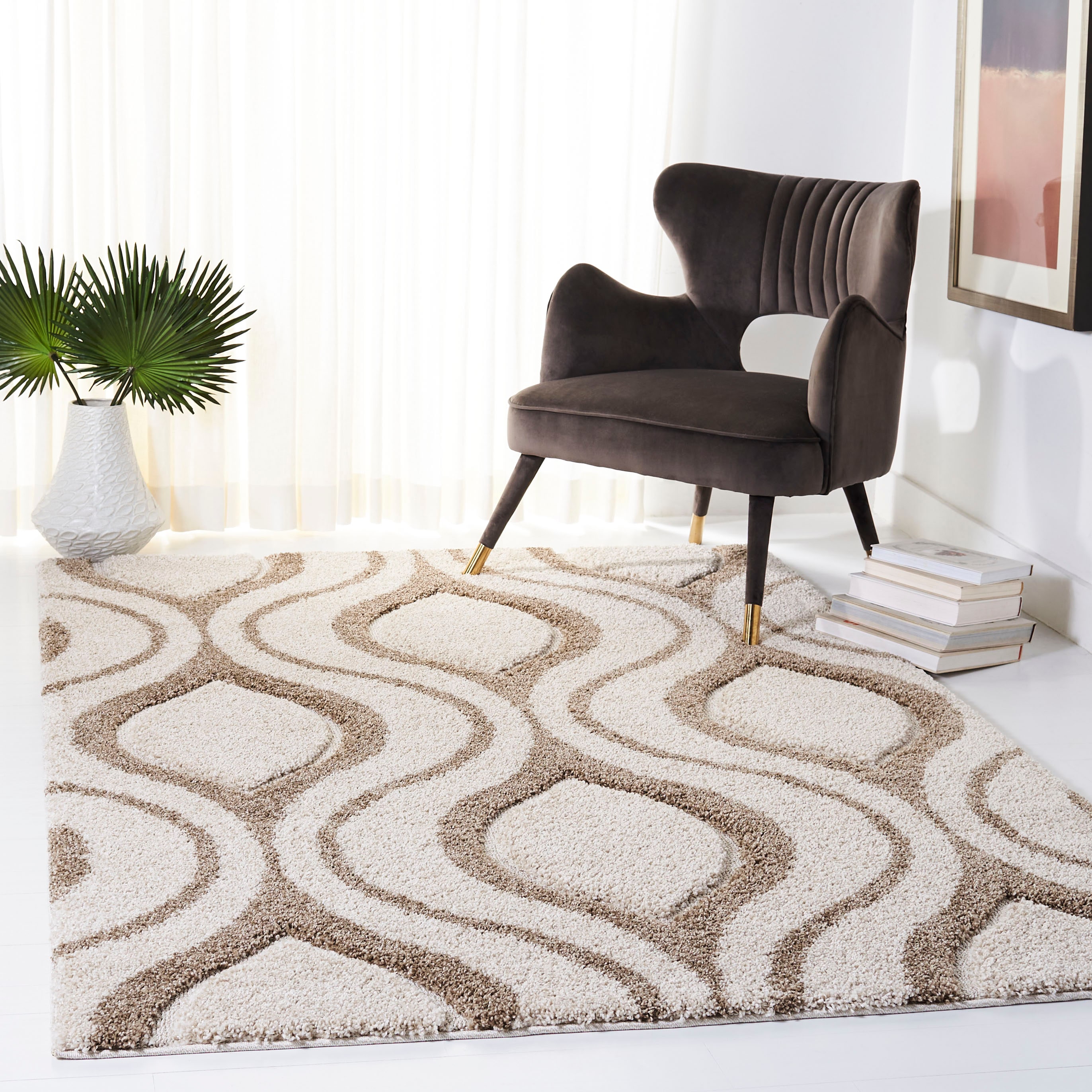 Safavieh SG461-1213-9 Florida Arcell Shag 9 x 12 (ft) Loomed Polypropylene Ivory/Beige Rectangular Indoor Geometric Bohemian/Eclectic Area rug