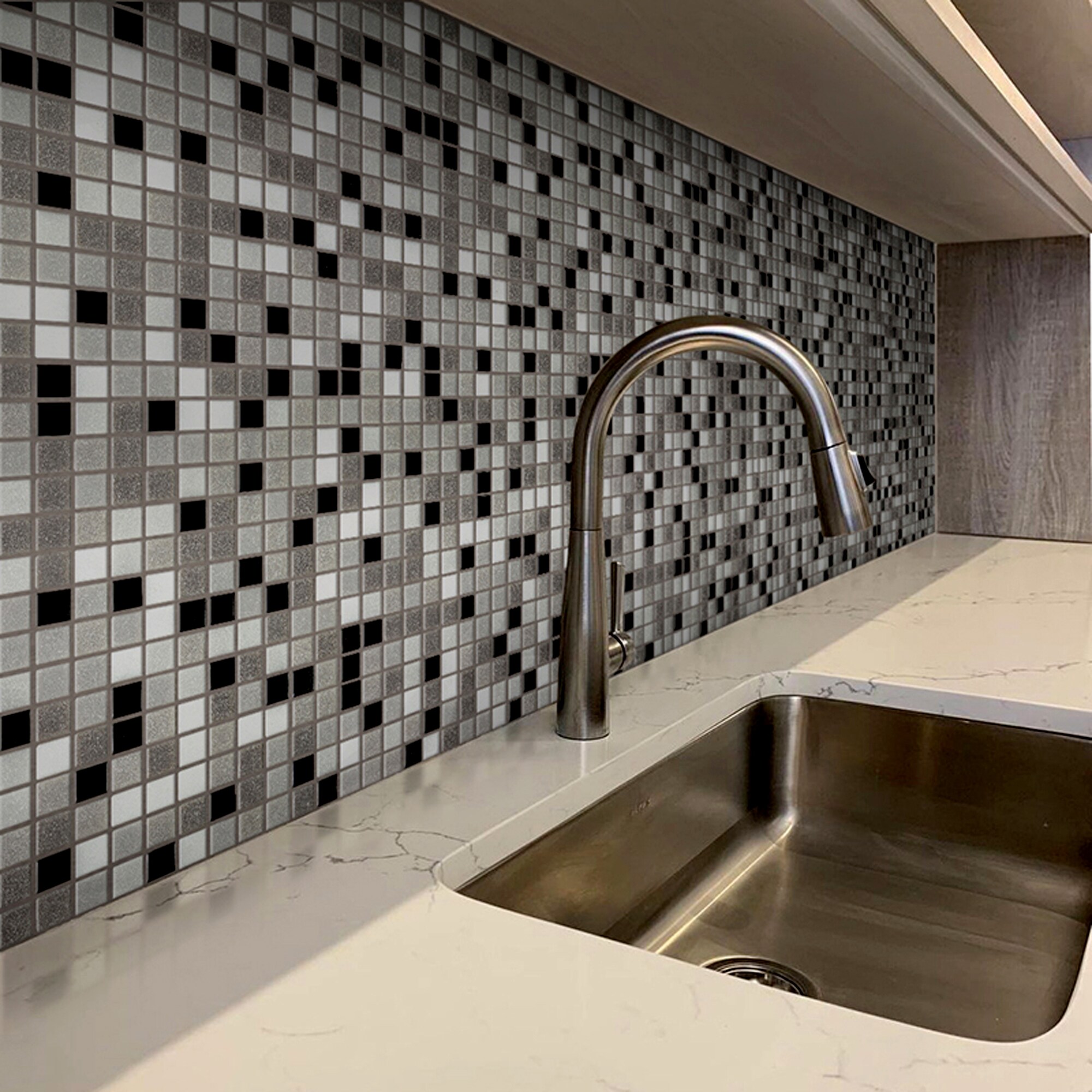 Apollo Tile Mingles White and Gray 12-in x 12-in Glossy Glass Uniform Squares Floor and Wall Tile (20-sq. ft/ Carton)