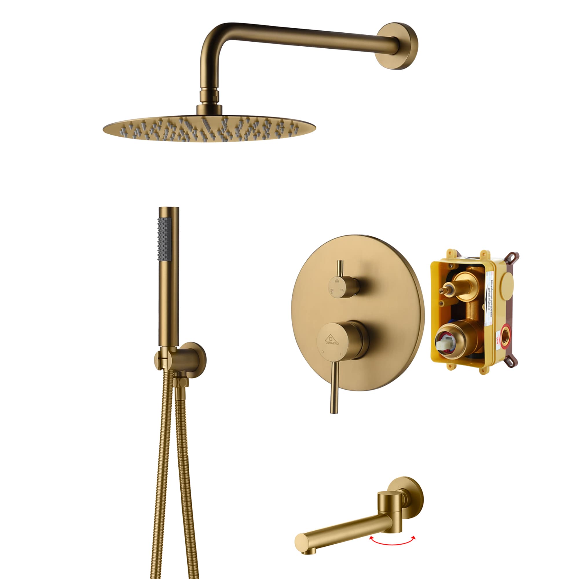 Brushed Gold Dual Rain Shower System with Handheld Spray
