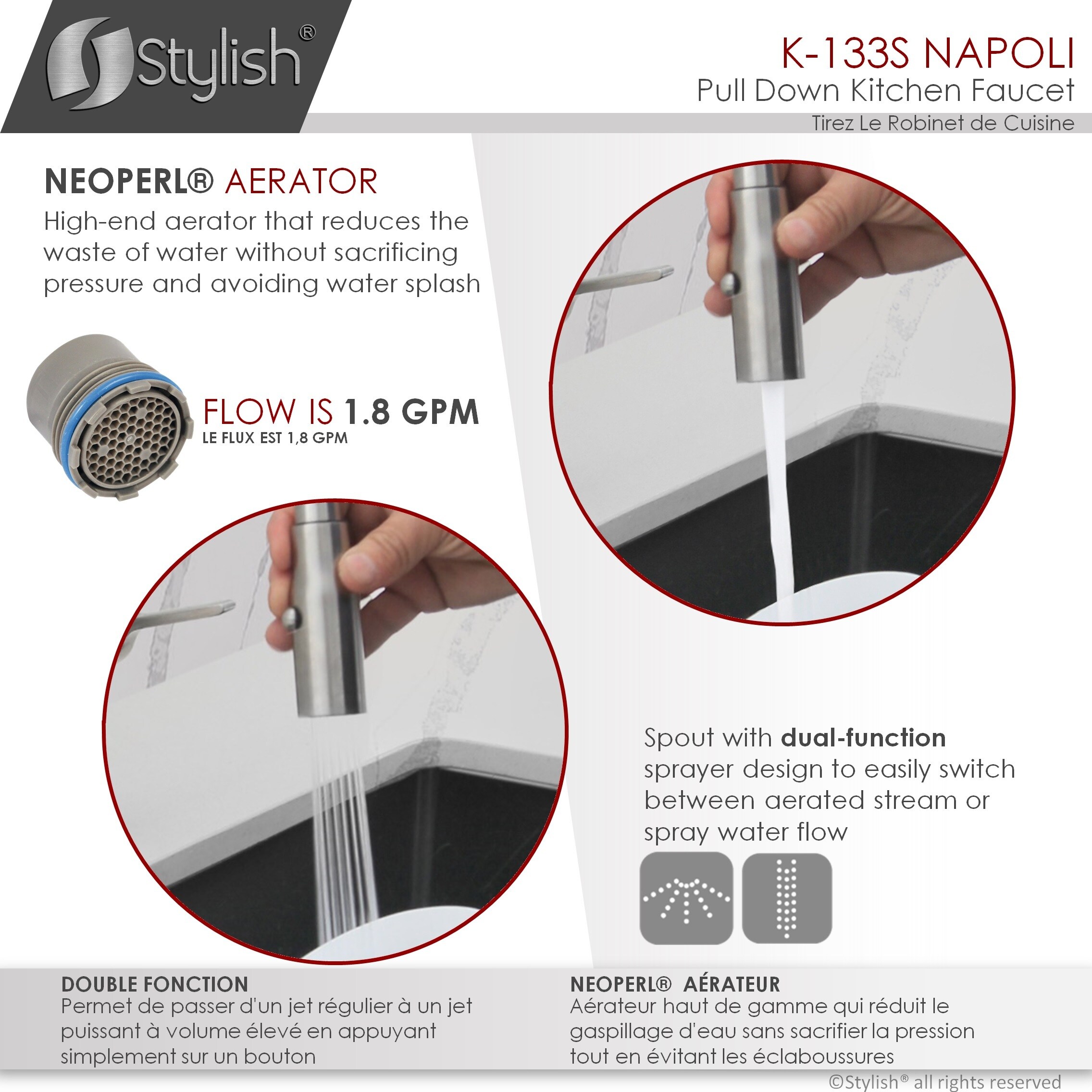 Brushed Stainless Steel Pull Down Kitchen Faucet with Pull-out Spray