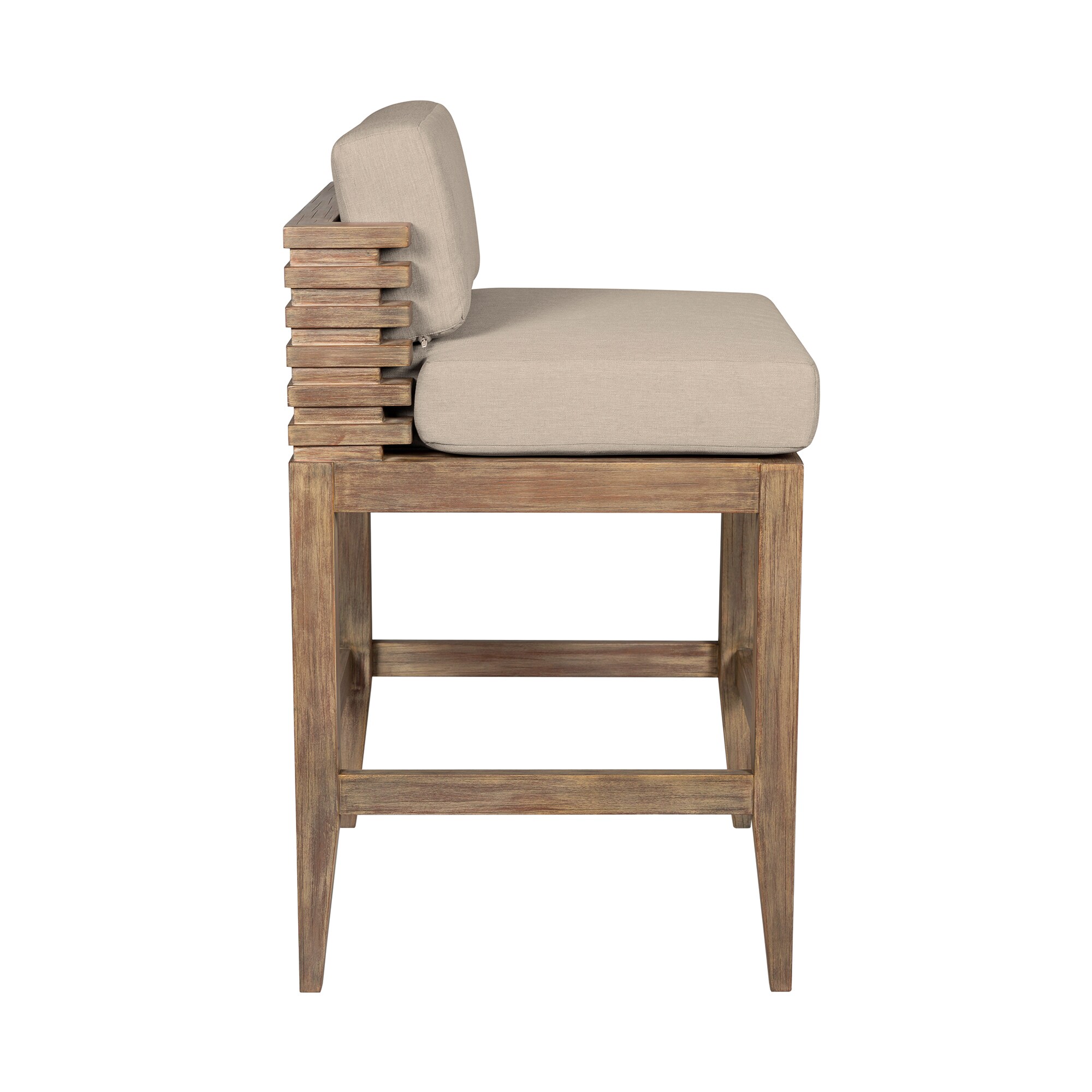 Taupe Cushion Light Brown Eucalyptus Wood Outdoor Bar Stool