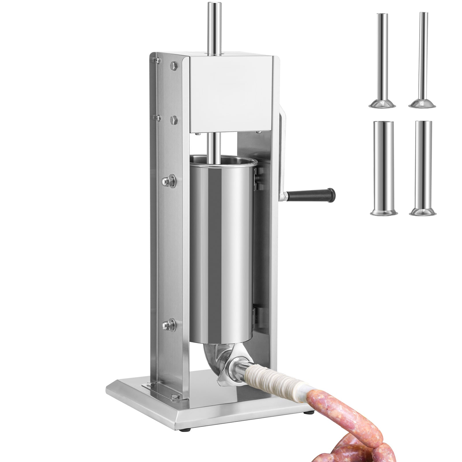 VEVOR SCSDLSBXGGCJ01400V0 Manual Sausage Stuffer 8LBS/5L Capacity Two Speed 304 Stainless Steel Vertical Sausage Stuffer Sausage Filling Machine with 4 Stuffing Tubes Suction Base for Household or Commercial Use