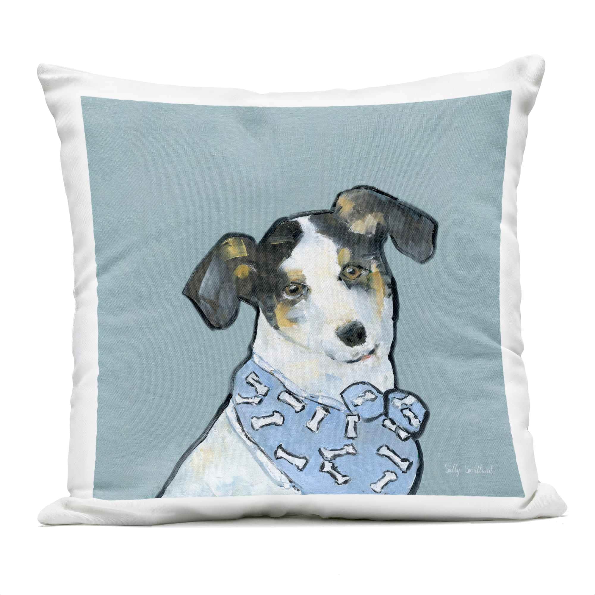 Stupell Industries PLP-236-OSQ-18X18 Dog with Bone Bandana Outdoor Printed Pillow design by Sally Swatland