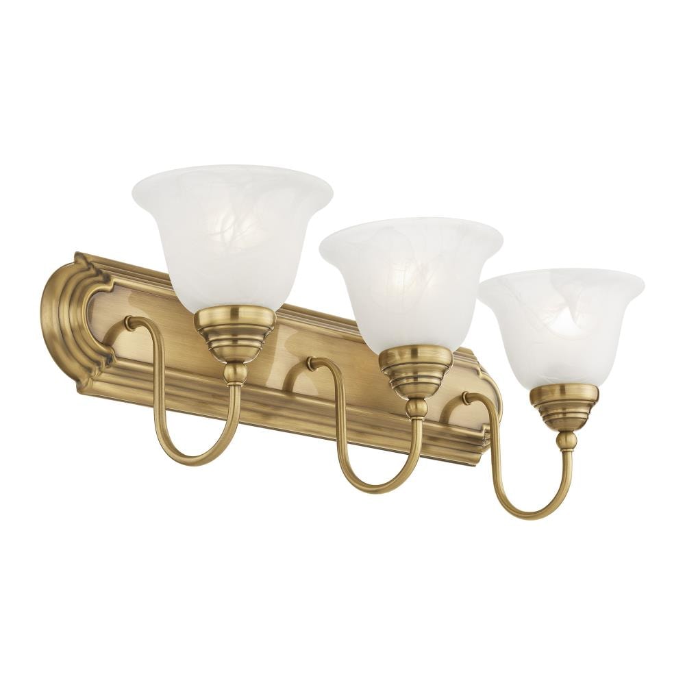 Belmont Antique Brass 3-Light Vanity with White Alabaster Glass