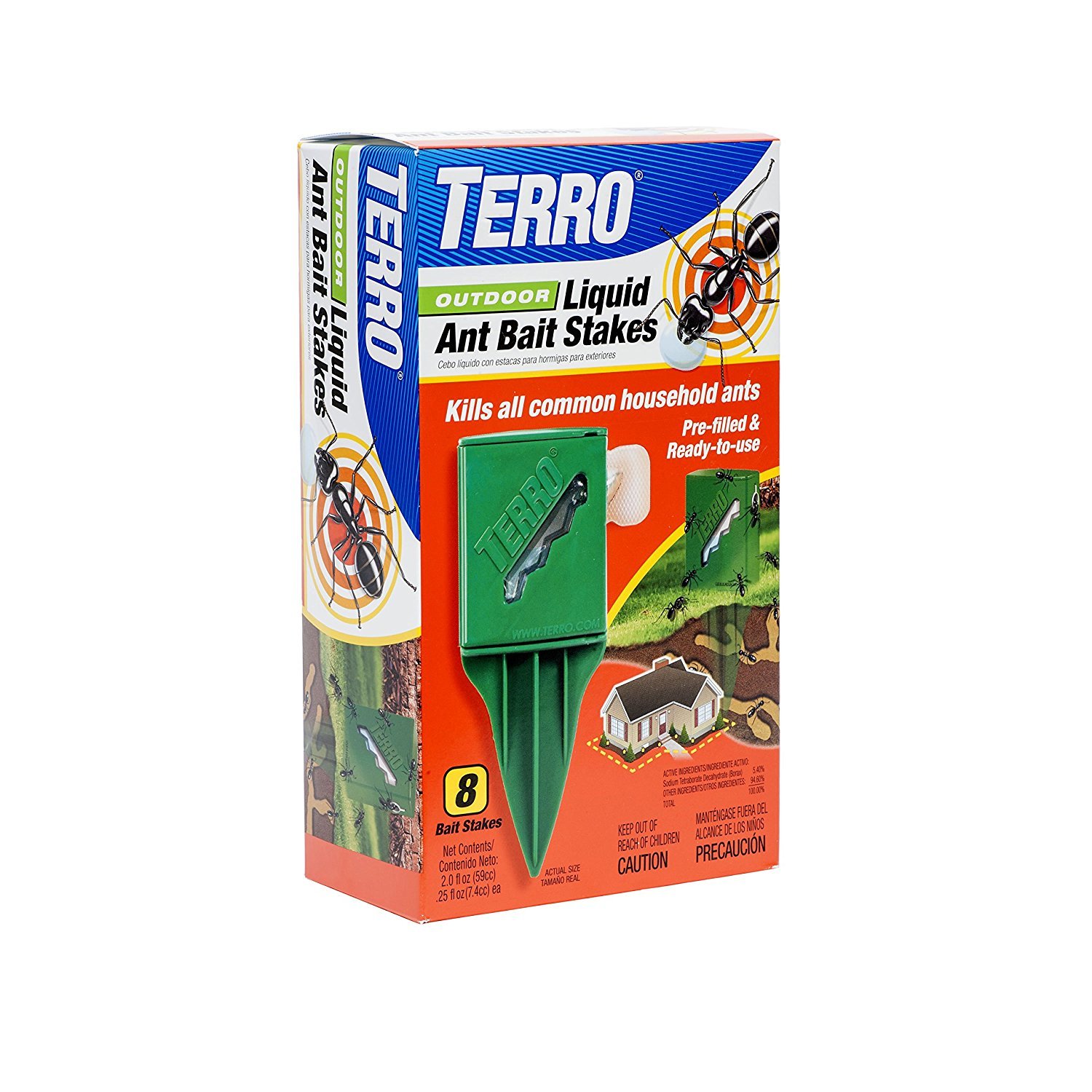 TERRO  T1812 Outdoor Liquid Ant Killer Bait Stakes - 8 Traps