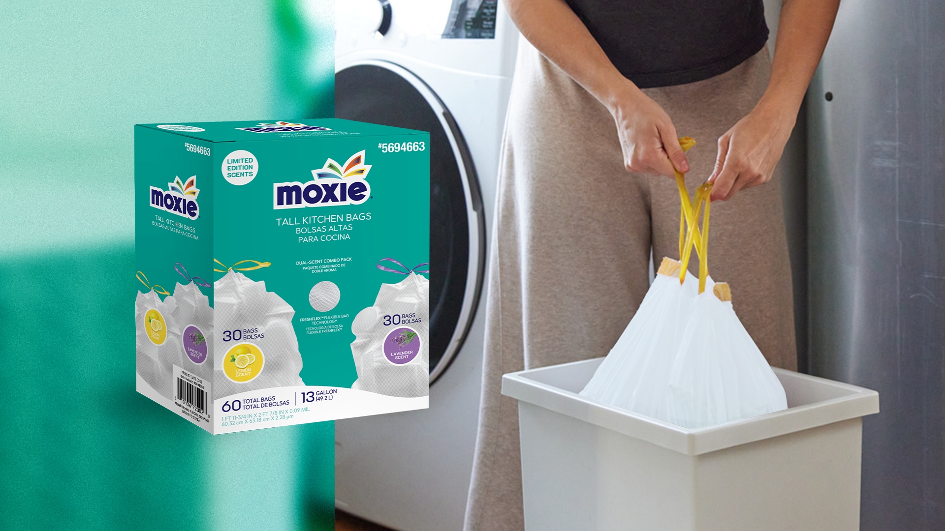 MOXIE 13 Gallons Dual Scent White Plastic Can Drawstring Trash Bag 60   66351803 