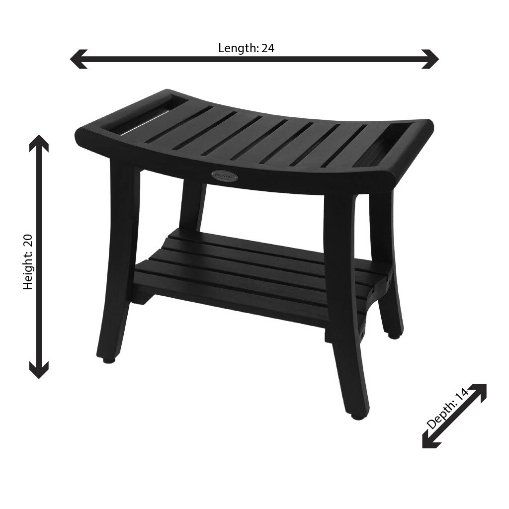 Elegant Harmony 24" Wide Teak Wood Safety Shower Bench with Shelf