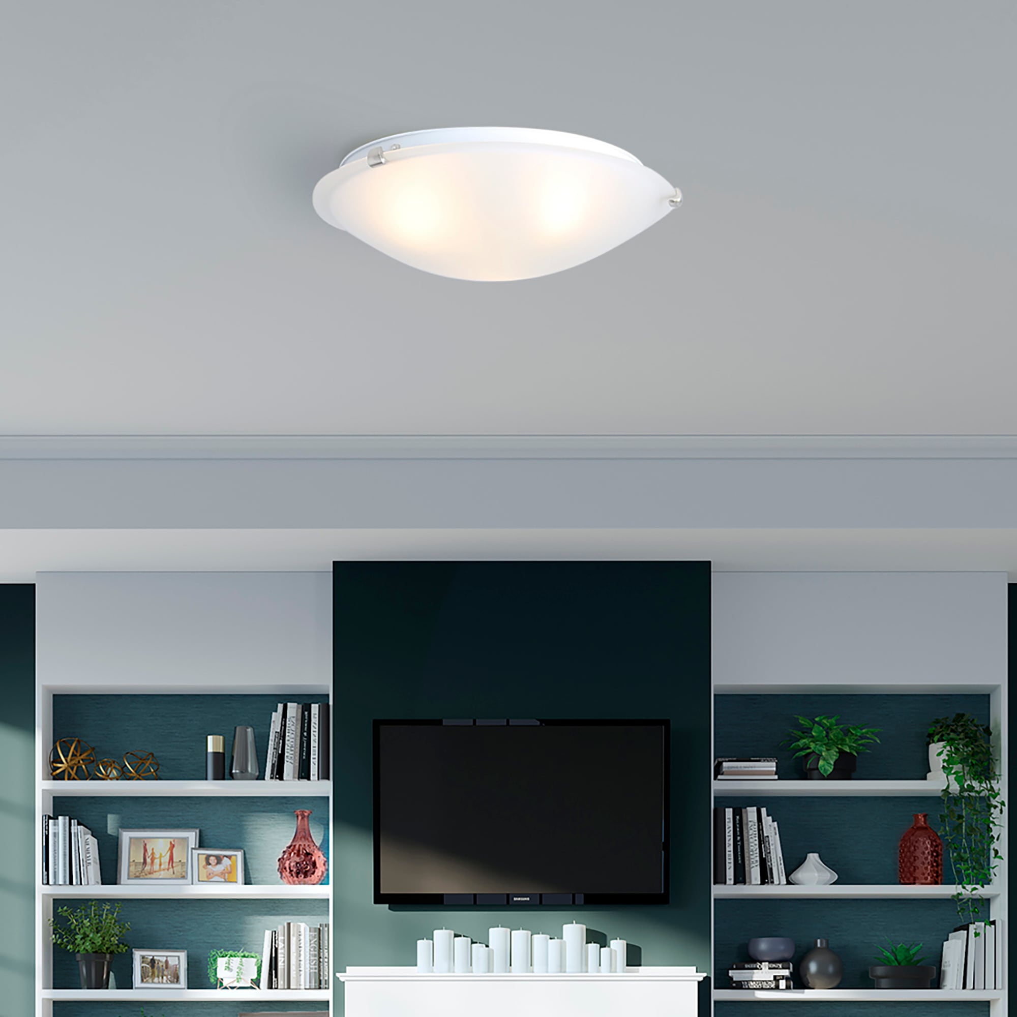 Elegant Transitional 16'' Brushed Nickel & Glass Ceiling Flush Mount
