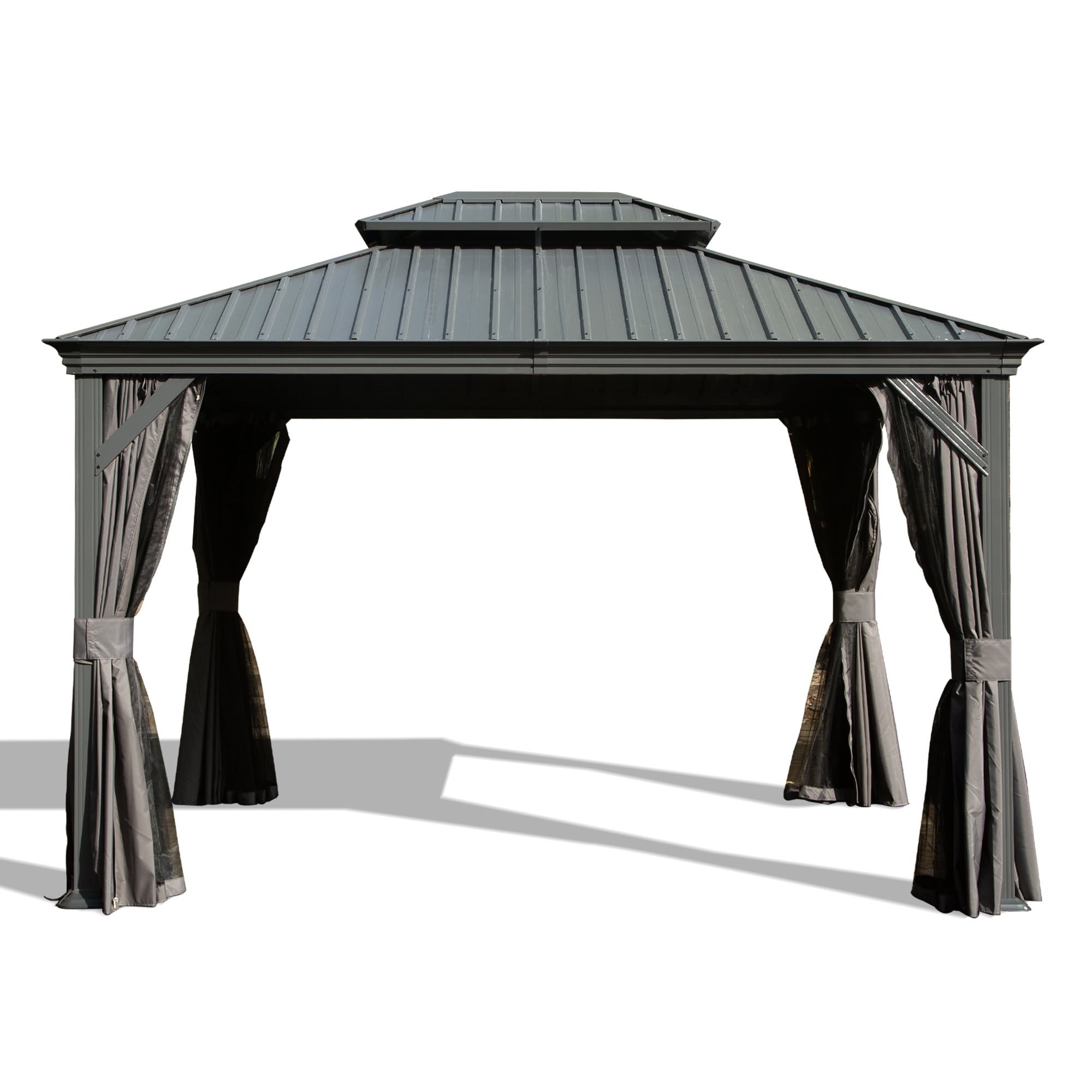 LOVMOR - 12x14 Hardtop Gazebo Upgraded Metal with Drainage System Dual Layer Galvanized Steel Roo...