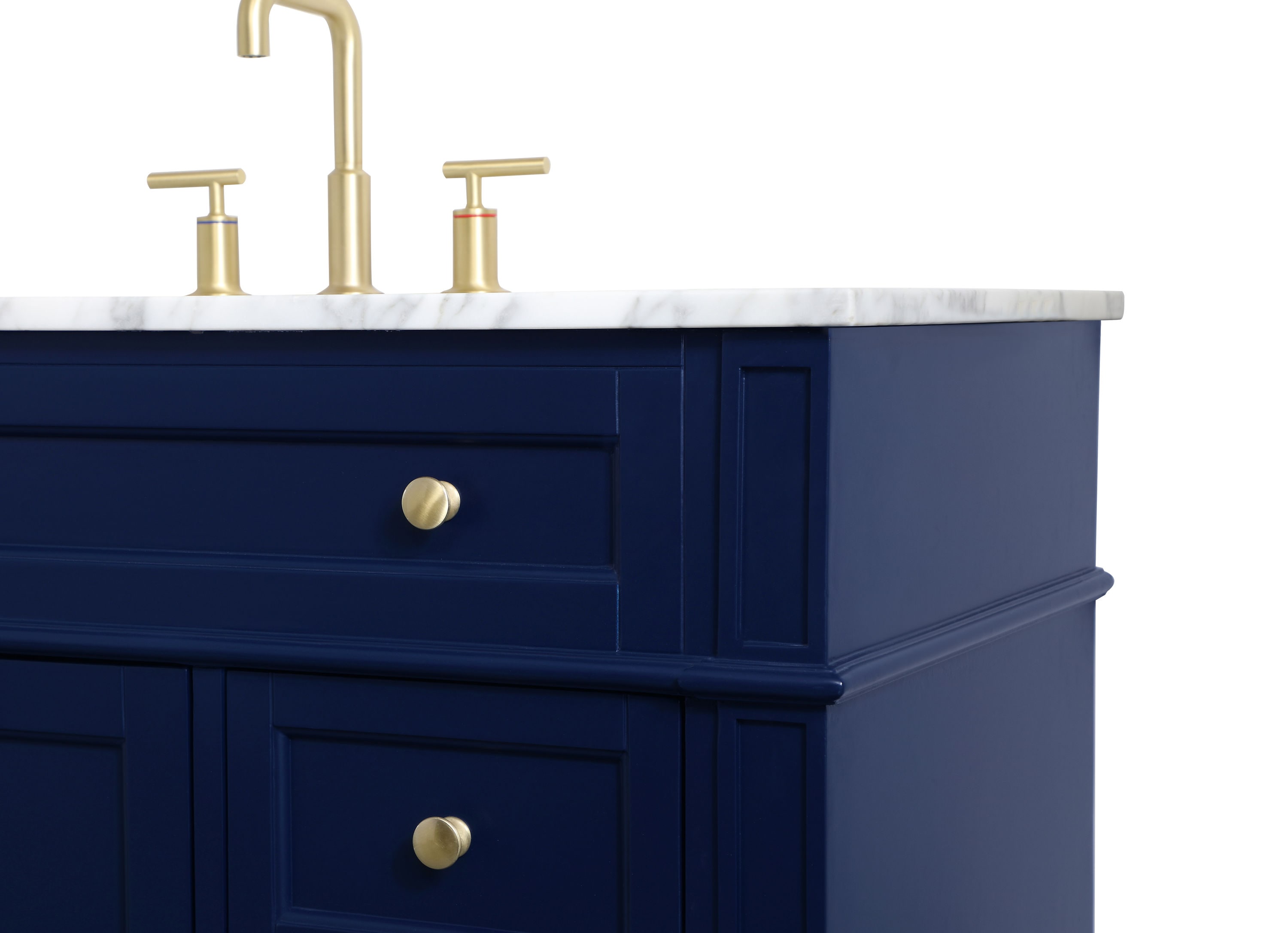 Blue Solid Wood MDF Marble Single Bathroom Vanity with Gold Hardware
