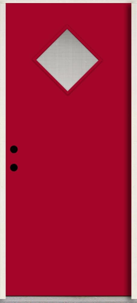 RELIABILT LO1067523 Spotlights 36-in x 80-in x 4-5/8-in Fiberglass 1/4 lite Right-hand inswing Cut Ruby Paint Painted Prehung Front Door Insulating core