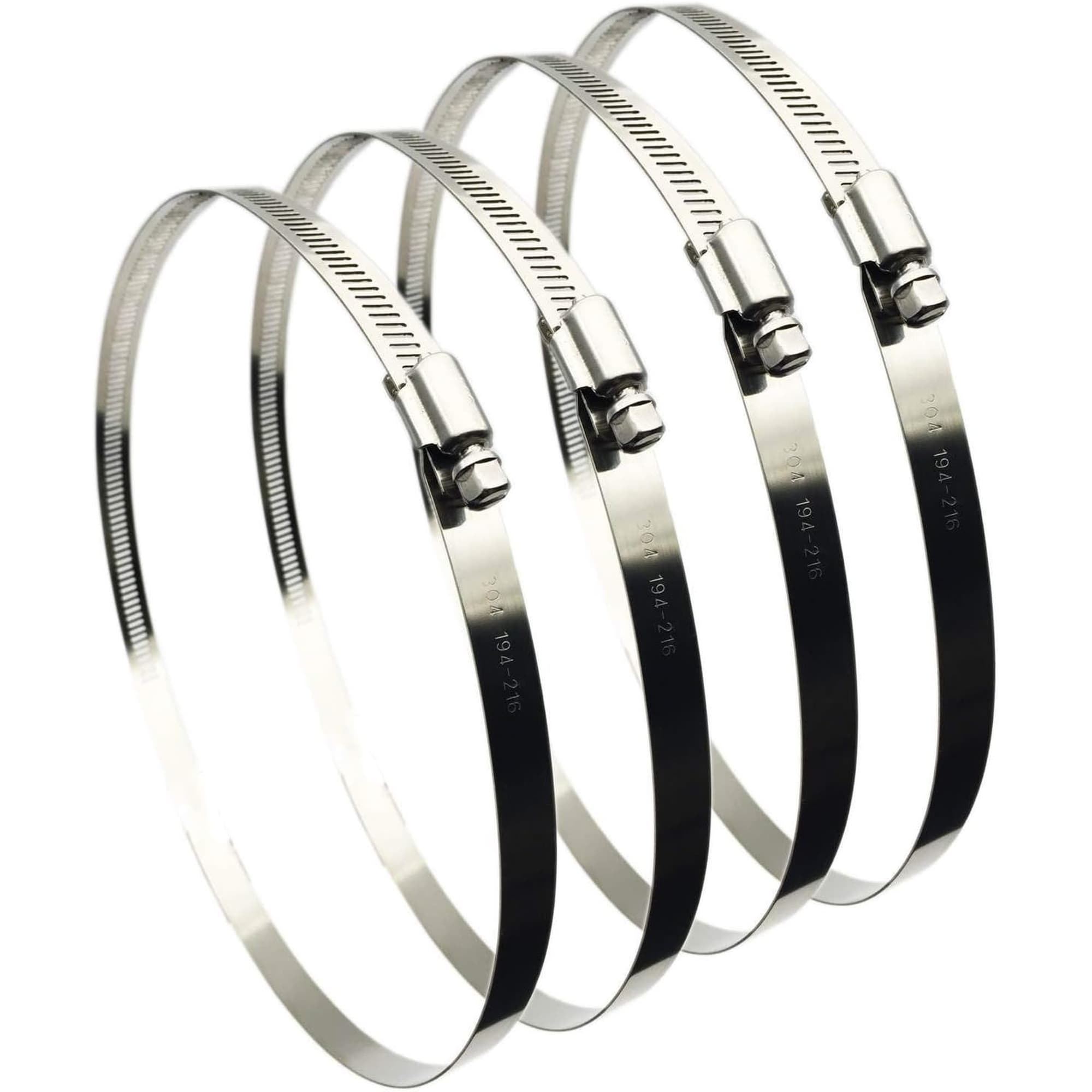 Wudkey 8in Dia 4-Piece Adjustable Stainless Steel Silver Hose Clamp Set