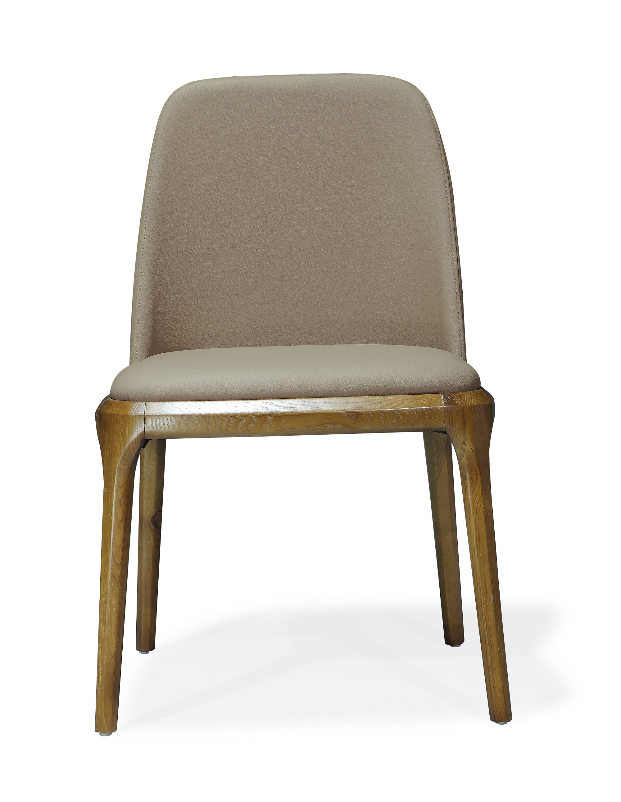 Set of 2 Tan Faux Leather Upholstered Dining Chairs with Ash Wood Legs