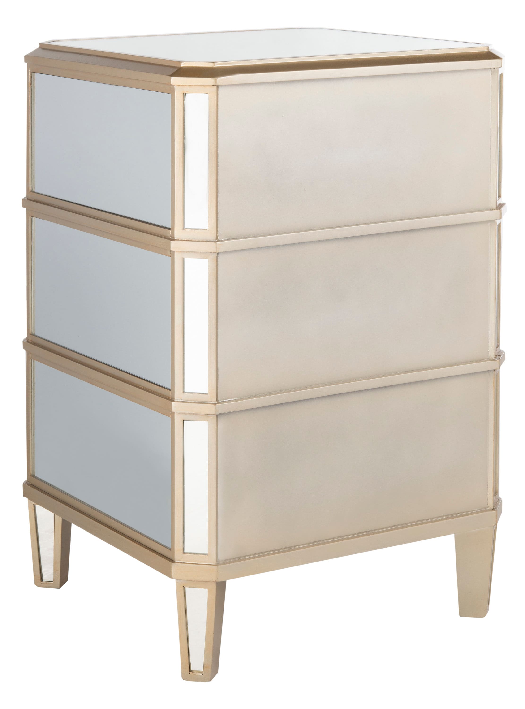 Transitional 3-Drawer Mirrored Nightstand in Transparent Finish