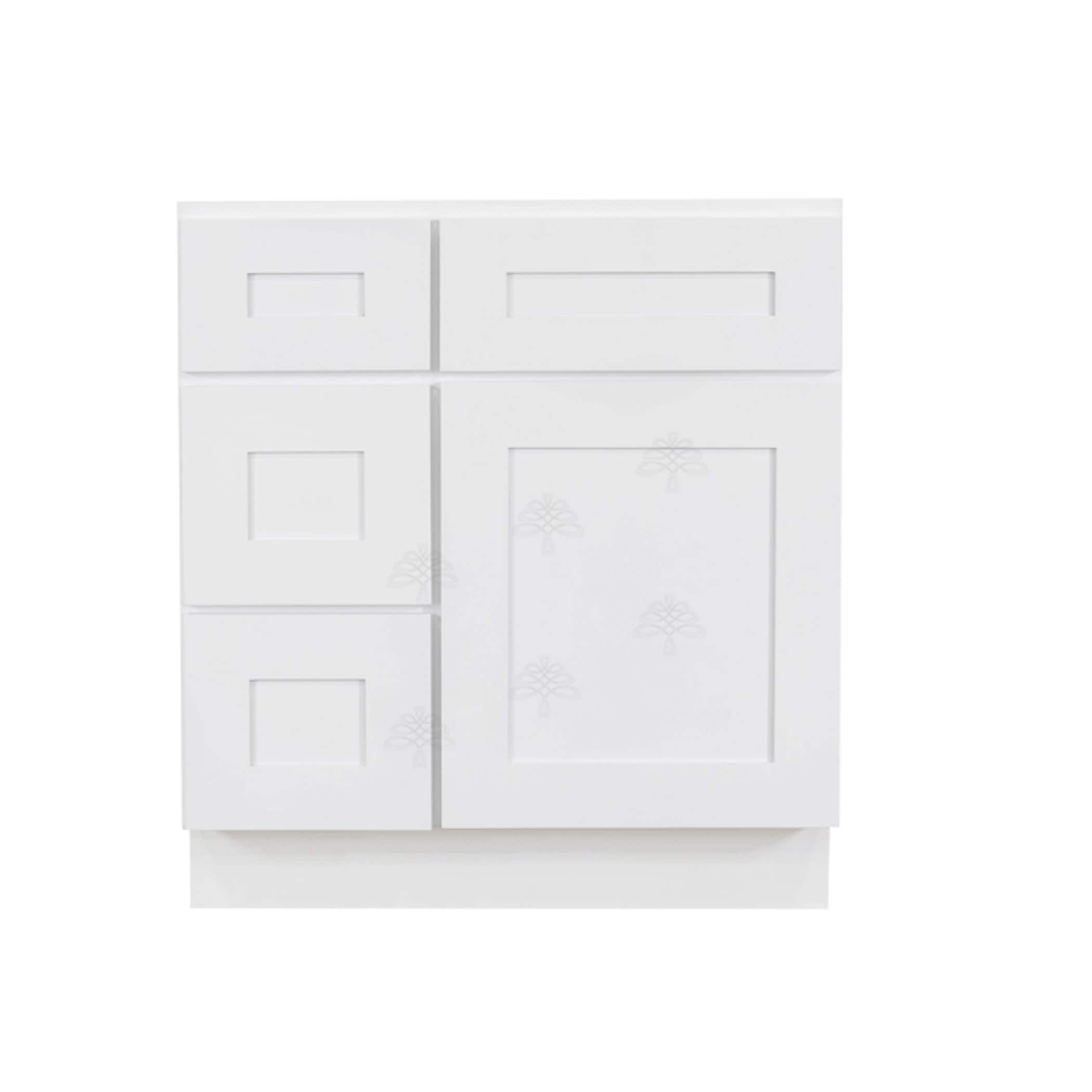 LifeArt Cabinetry ALW-VSD30L Lancaster 30-in White Bathroom Vanity Base Cabinet without Top