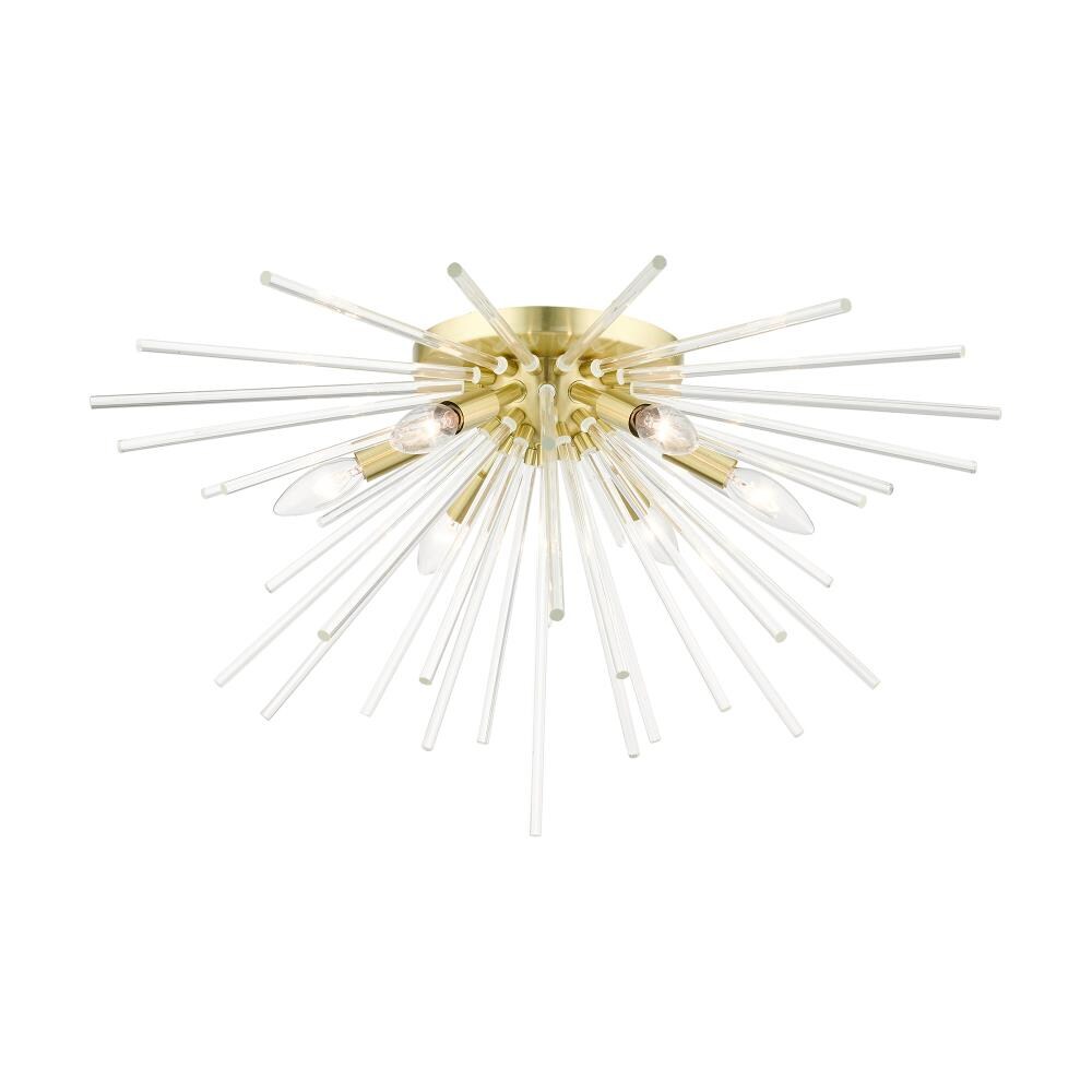 Elegant Satin Brass 6-Light Globe Chandelier with Crystal Rods