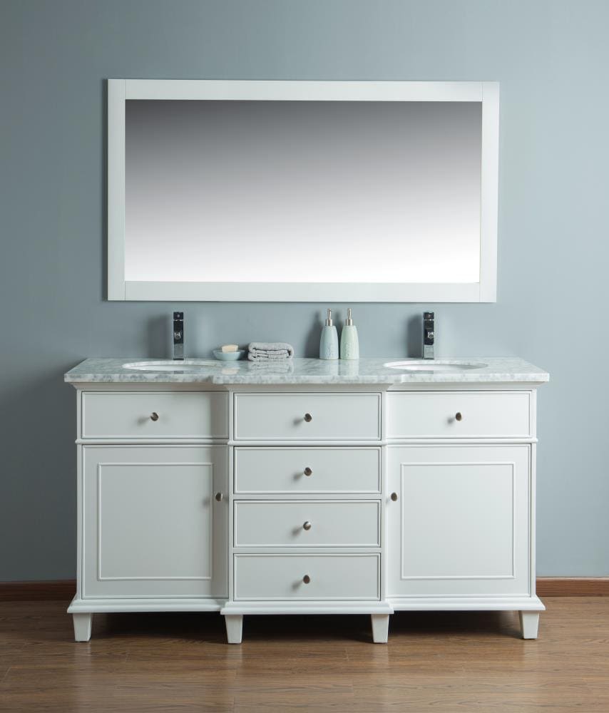 Stufurhome 60-in White Undermount Double Sink Bathroom Vanity with ...