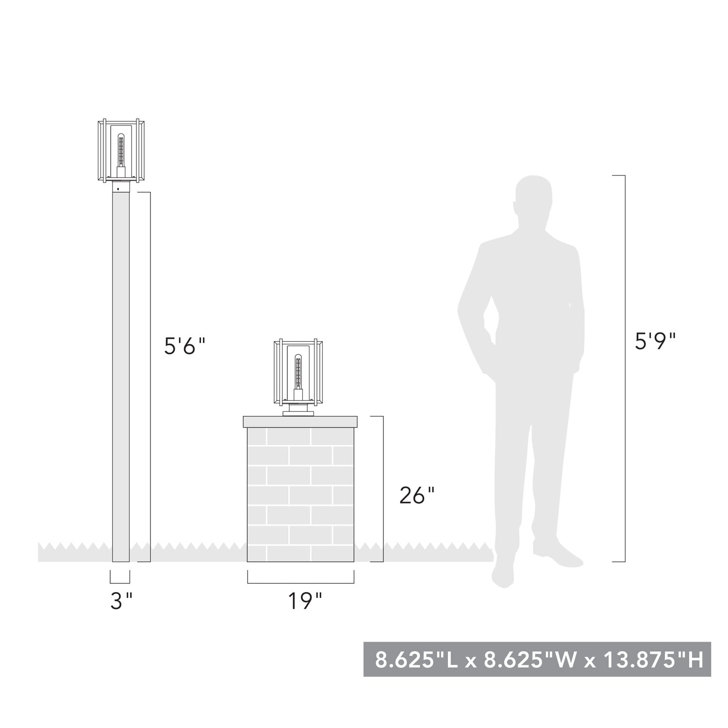 Tribeca Natural Black Geometric Outdoor Pier Mount Light