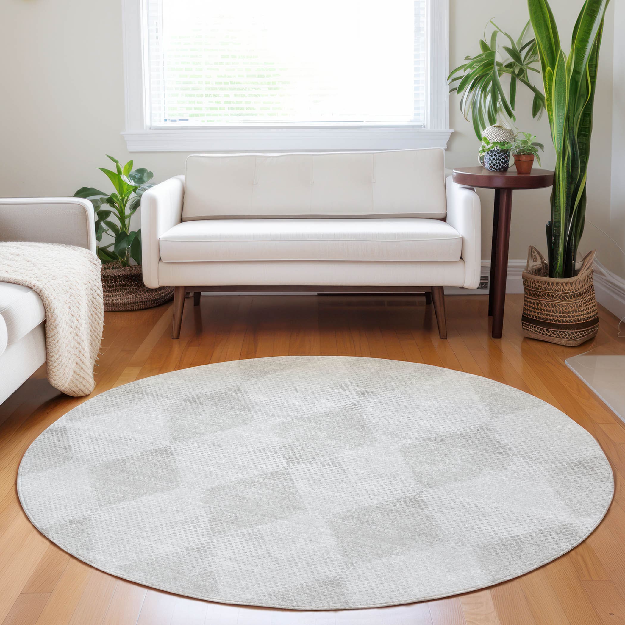 Addison Rugs ACN539IV8RO Chantille 8 x 8 (ft) Polyester Ivory Round Indoor/Outdoor Geometric Mid-Century Modern Machine washable Area rug