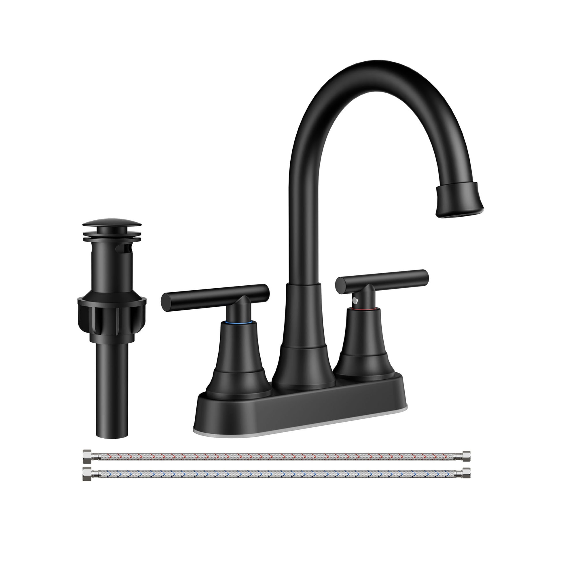 FURUISI LL61A36B Matte Black 4-in centerset 2-handle Mid-arc Commercial/Residential Handle Bathroom Sink Faucet with Drain