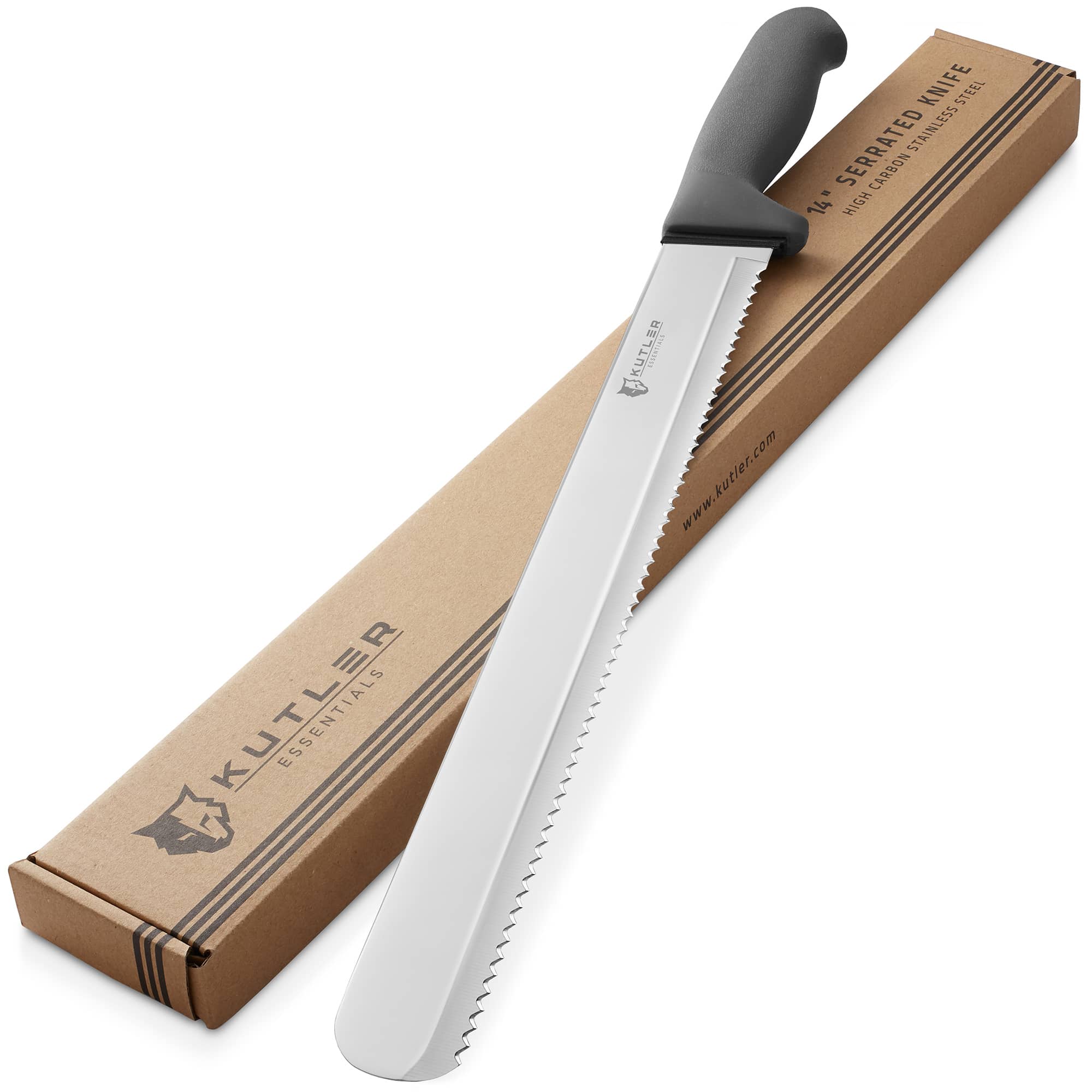 KUTLER KNF-BE14SS 14-in Stainless Steel Bread Knife and Cake Slicer with Serrated Edge