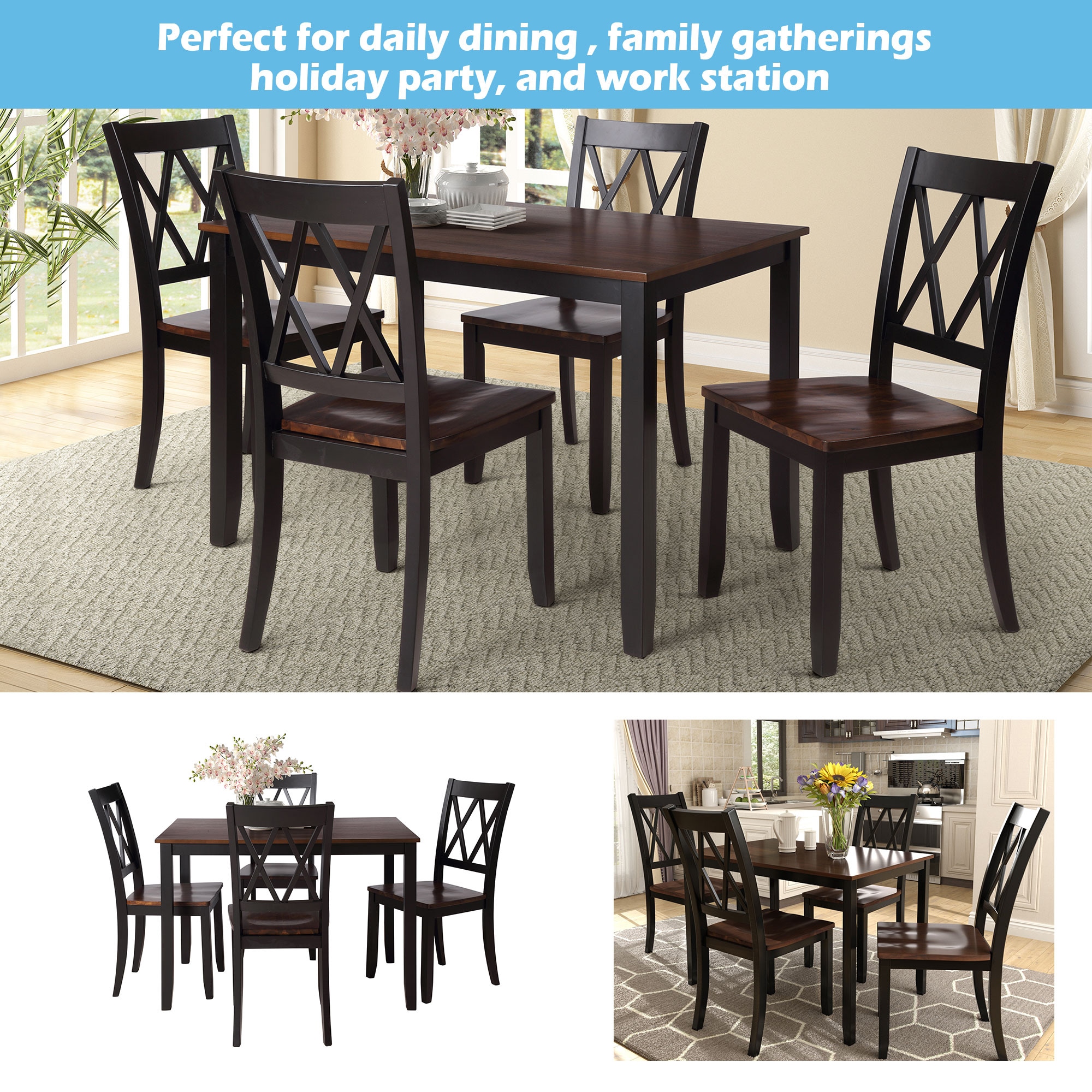 Clihome Black and Brown Dining Room Set Black and Brown Contemporary