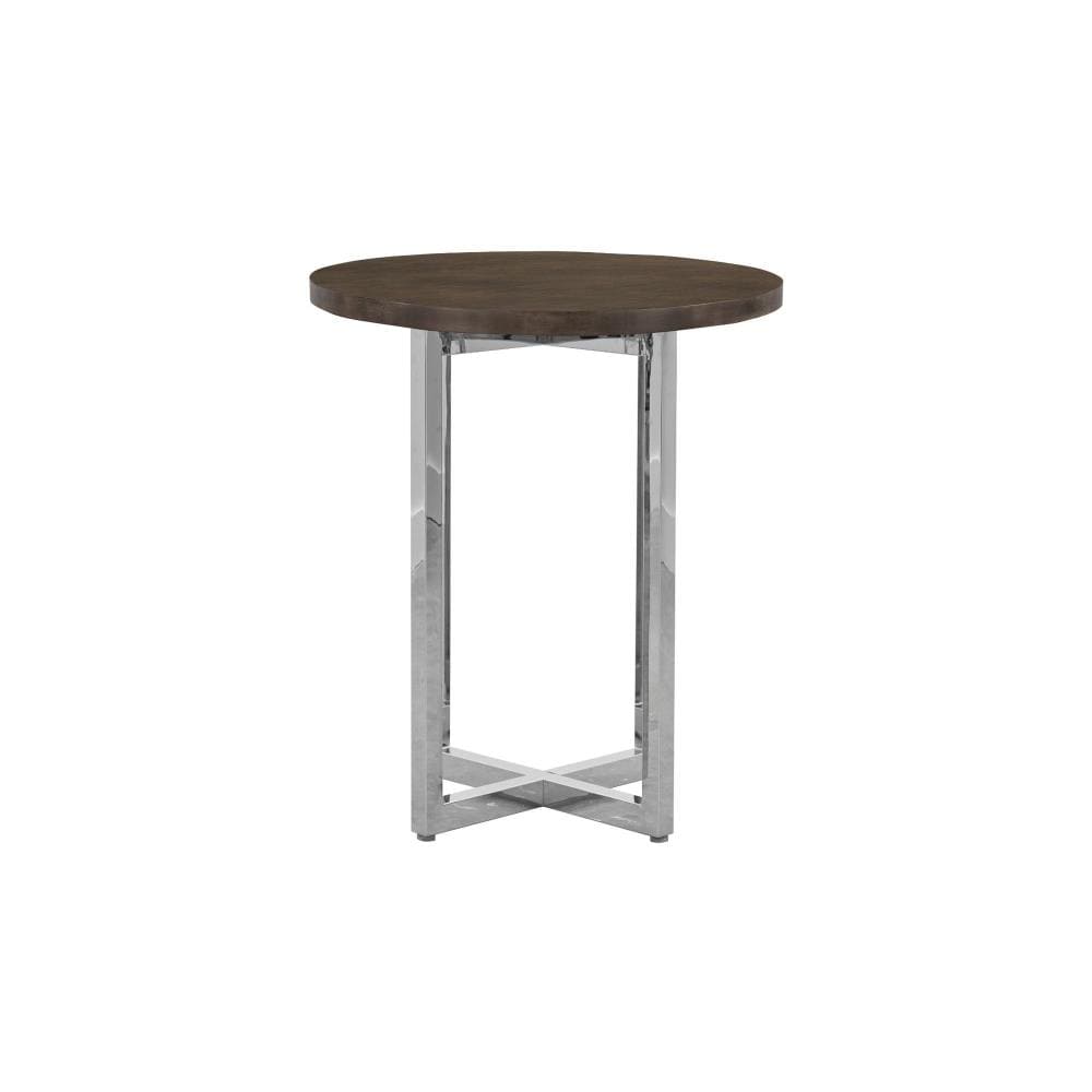 Modus Furniture 1AJ5633W Amalfi Basalt Gray Round Contemporary/Modern Bar Table, Wood Veneer with Chrome Plated Stainless Steel Pedestal Base 32-in L x 42-in H