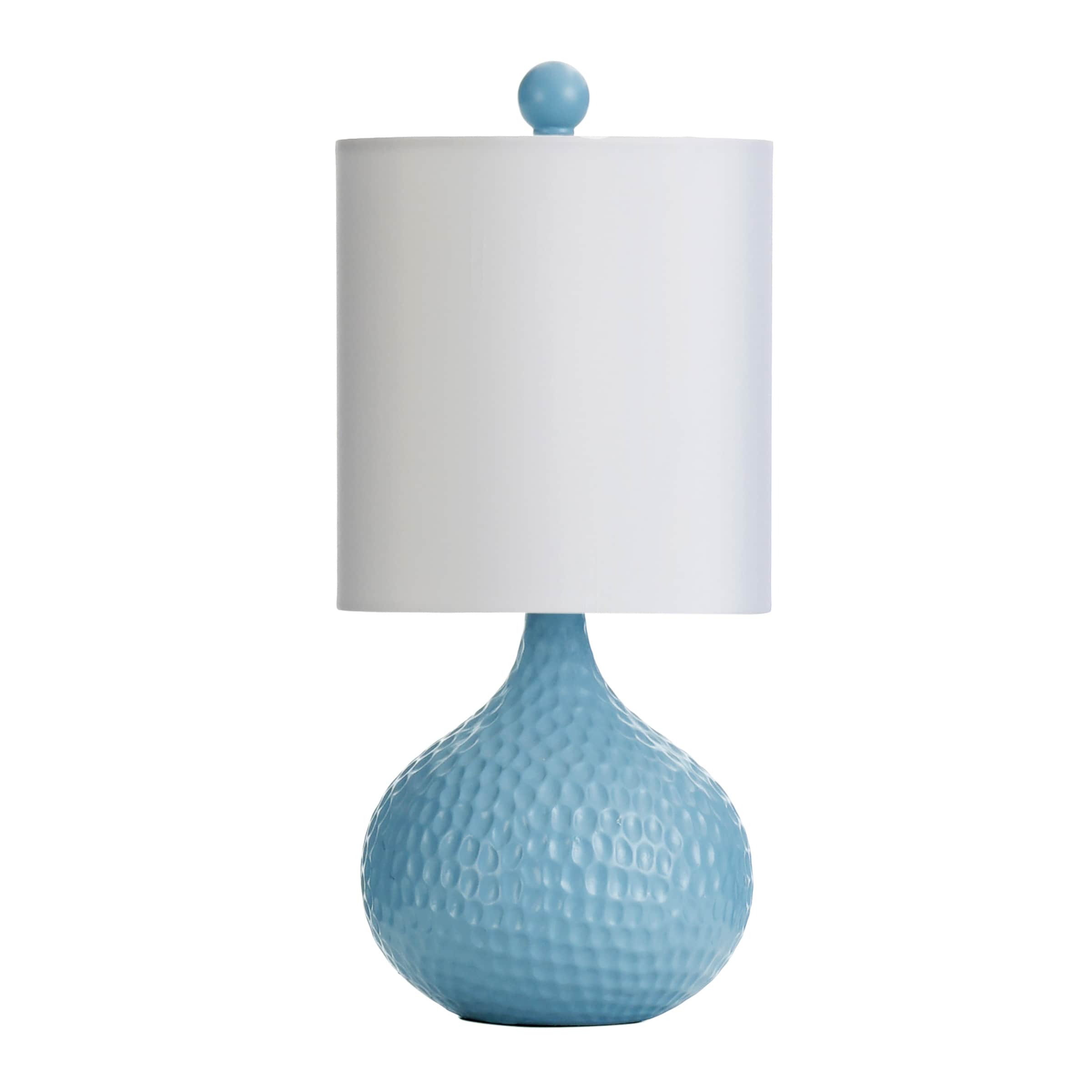 Blue Ceramic Table Lamp with White Hardback Shade