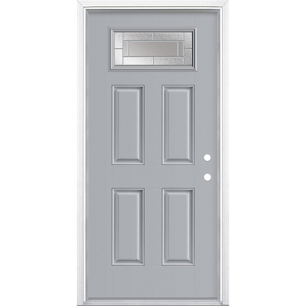 Masonite 3420007 Focus 36-in x 80-in x 4-9/16-in Fiberglass 1/4 lite Left-hand inswing Infinity Gray Painted Prehung Front Door with Brickmould Insulating core