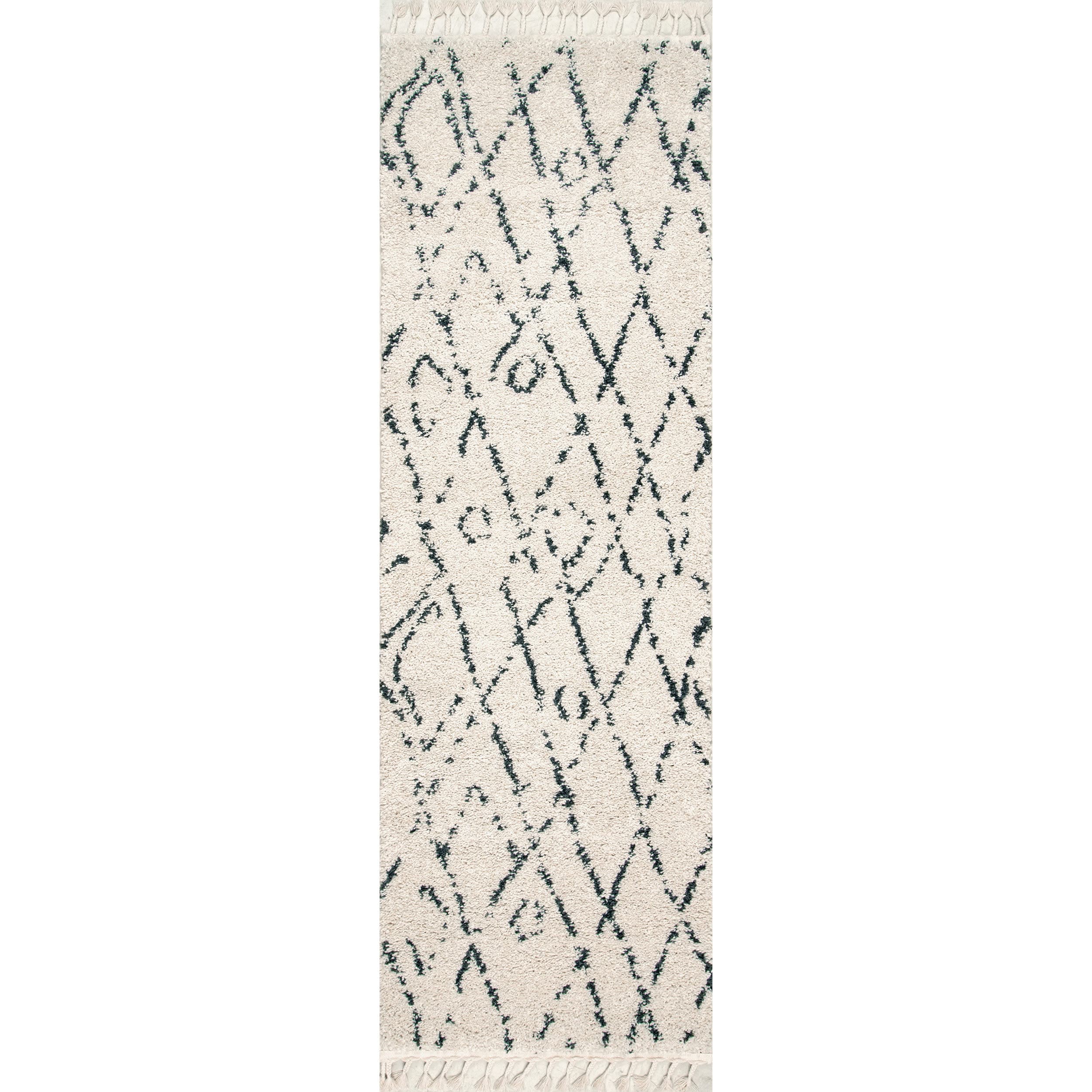 Off-White Geometric Shag Runner Rug, 2' 8" x 8'