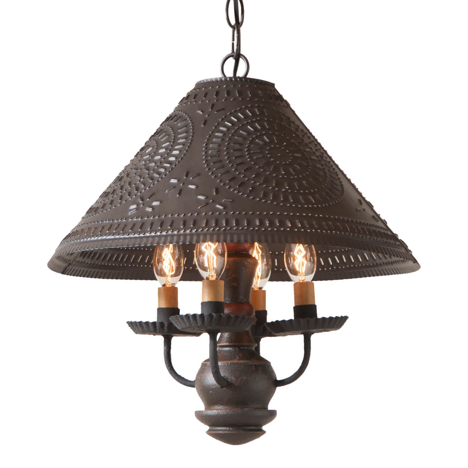Irvin's Tinware Wooden Homespun Shade Light Pendant in Espresso with Salem Brick