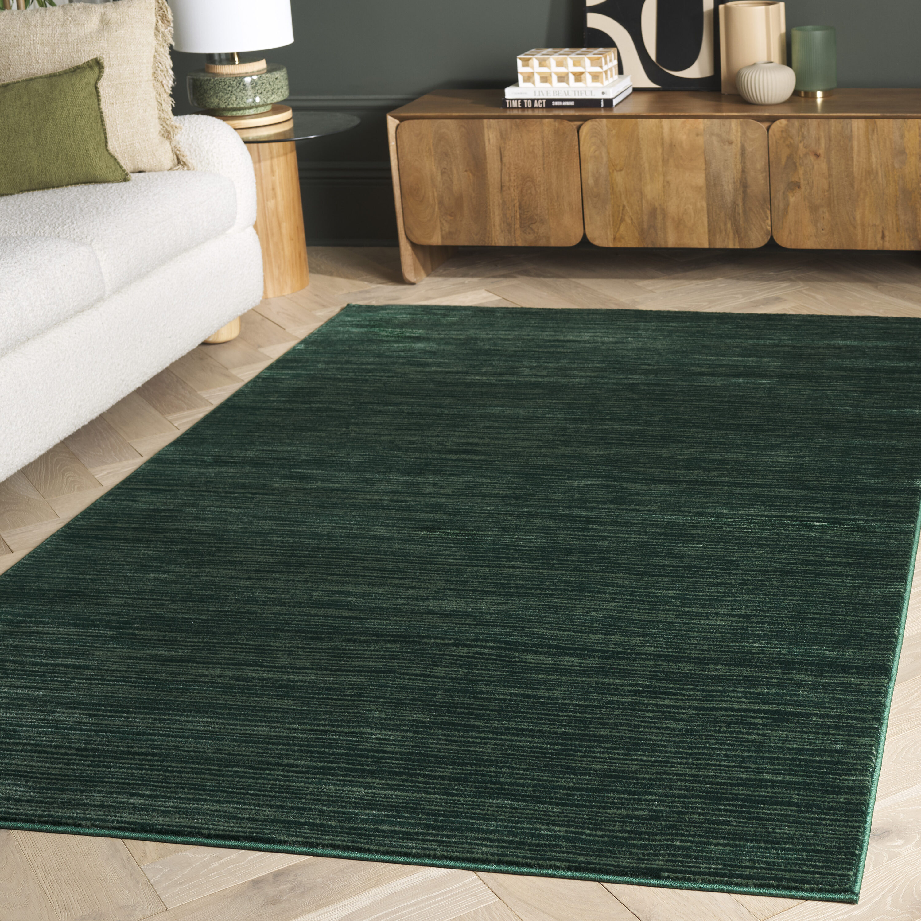 Vision 4 x 6 (ft) Loomed Polypropylene Dark Green Rectangular Indoor Solid Mid-Century Modern Professionally Clean Only Area rug
