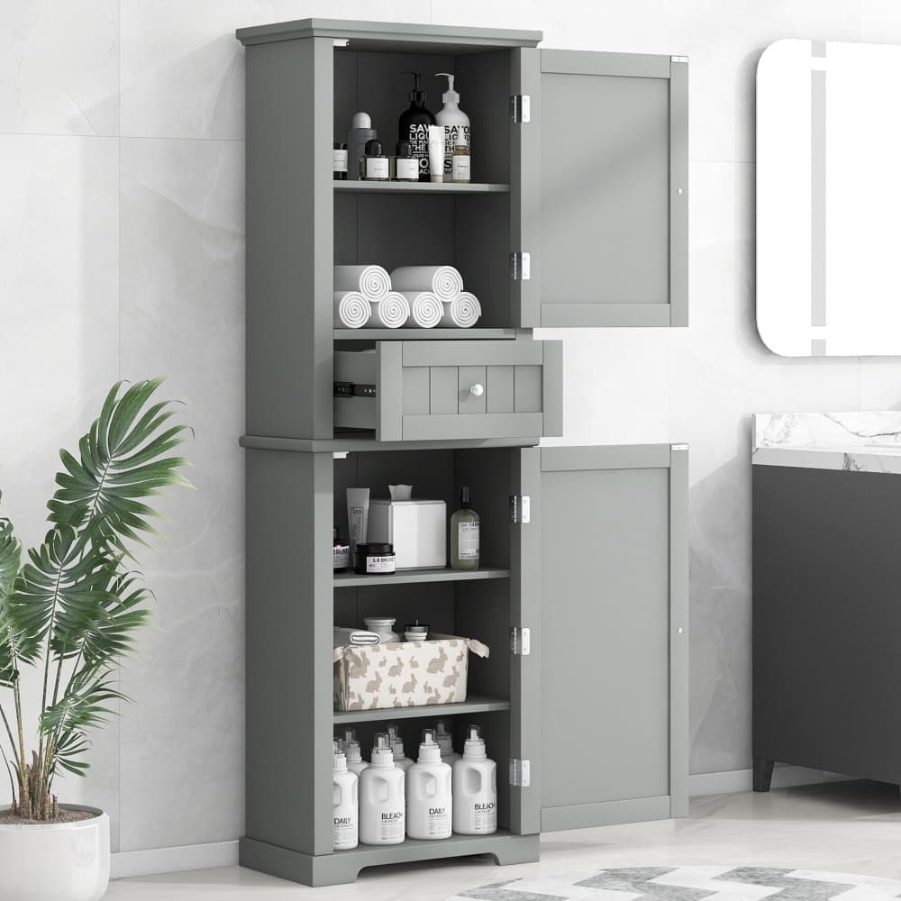 JUJABU Gray 67.30in Tall Bathroom Storage Cabinet with Drawer and Adjustable Shelf for Bathroom